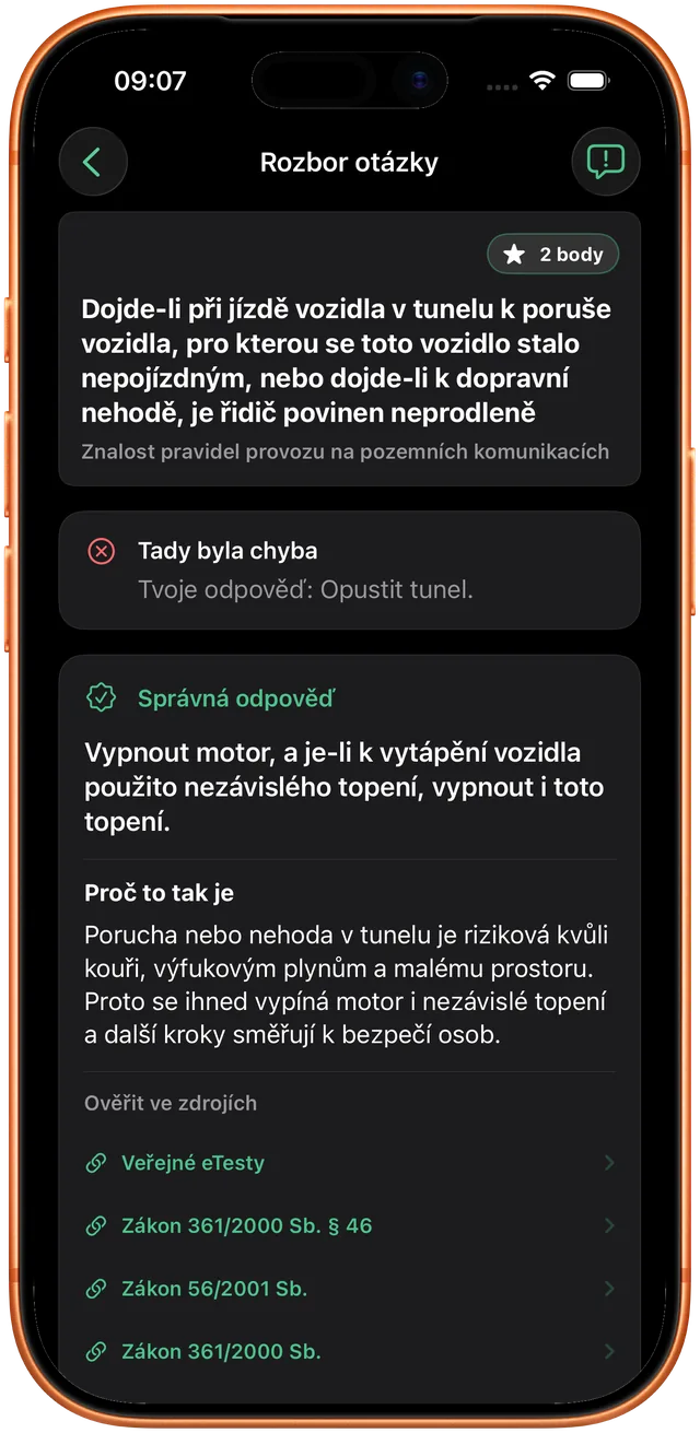 Vysvětlení zobrazené po chybné odpovědi