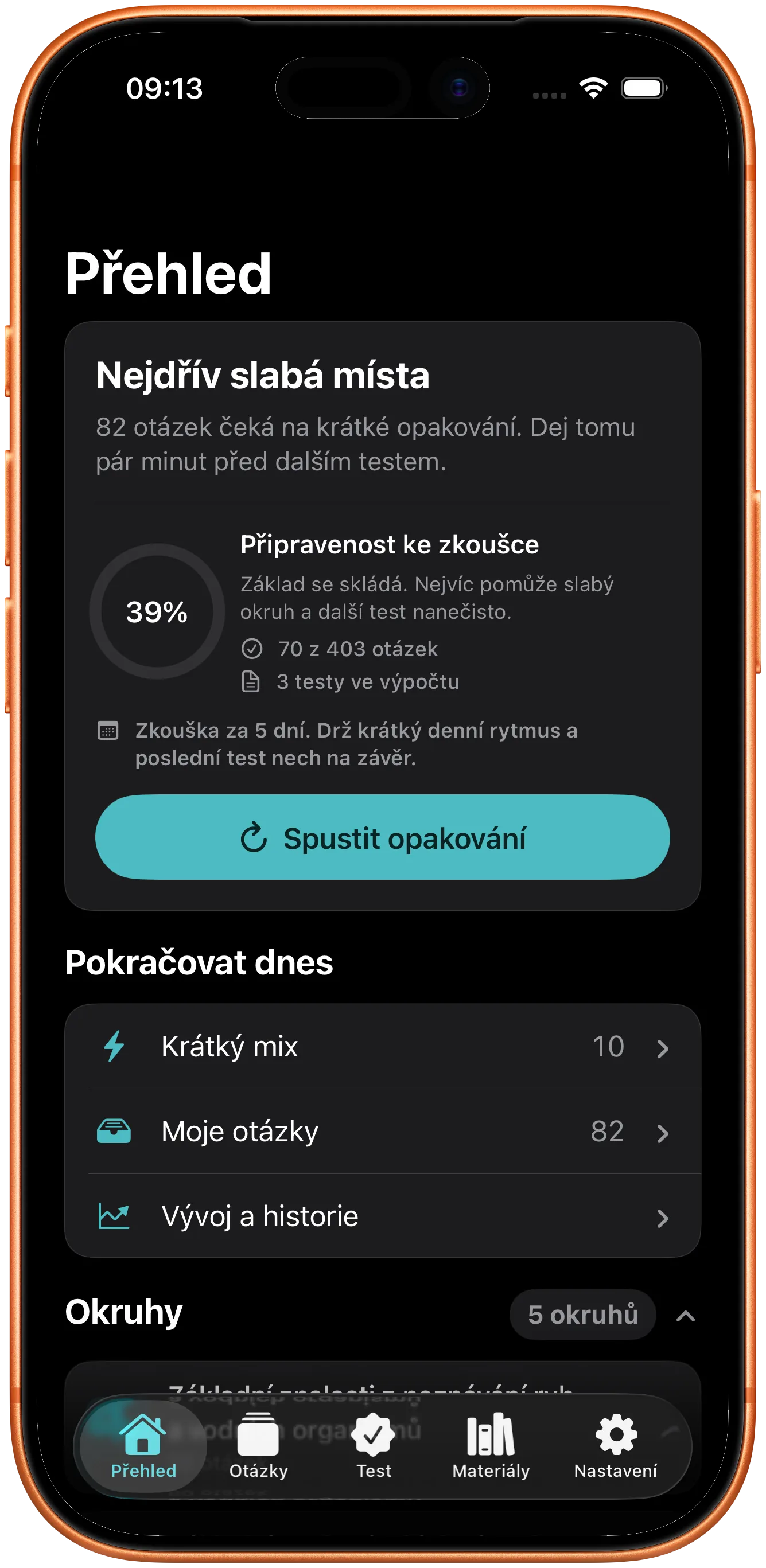 Test nanečisto v aplikaci Rybářský lístek
