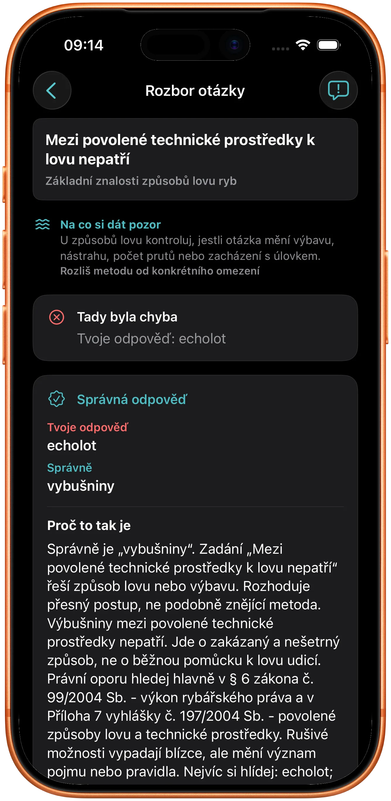 Vysvětlení odpovědi po chybě