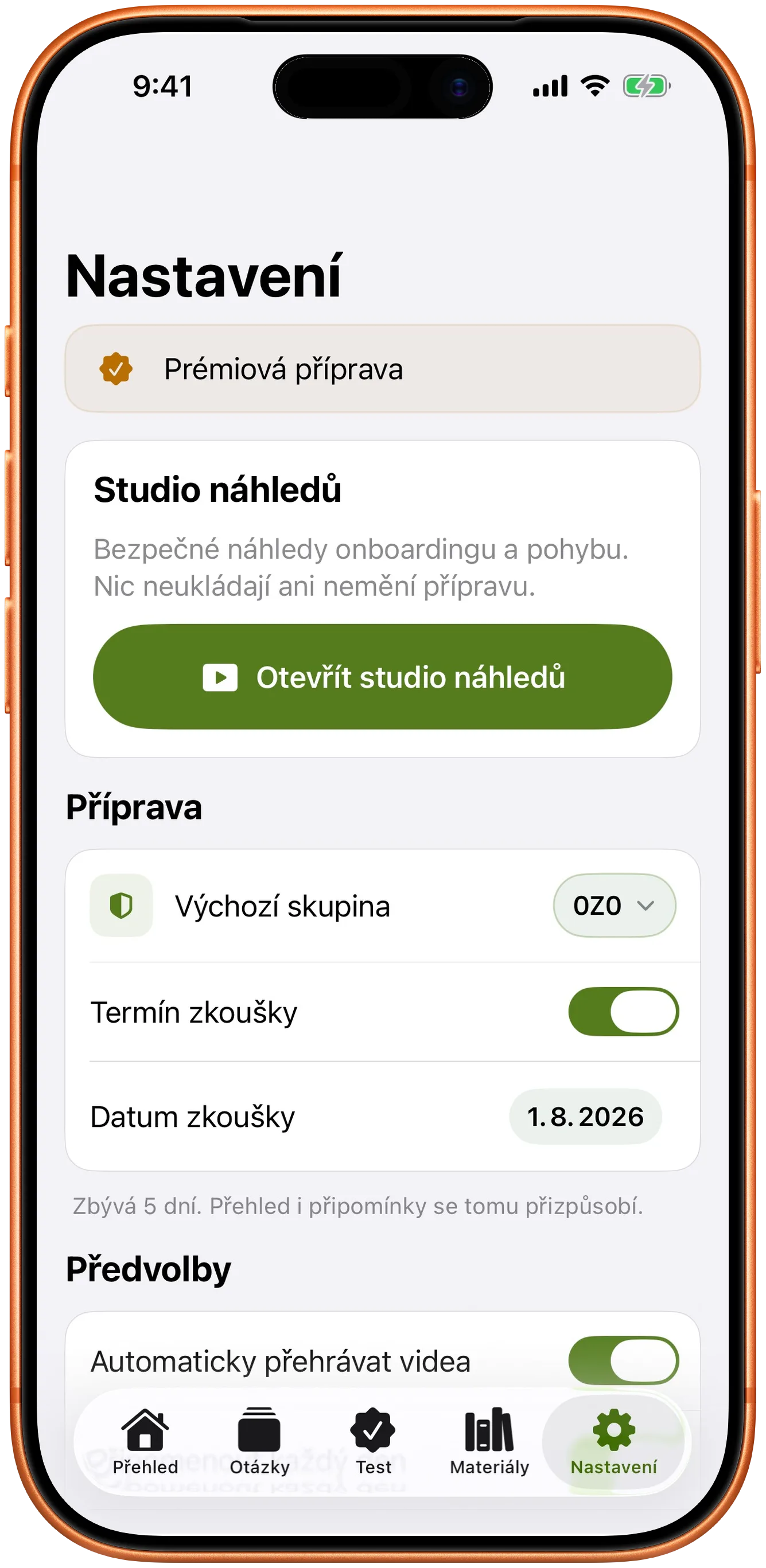 Nastavení s termínem zkoušky
