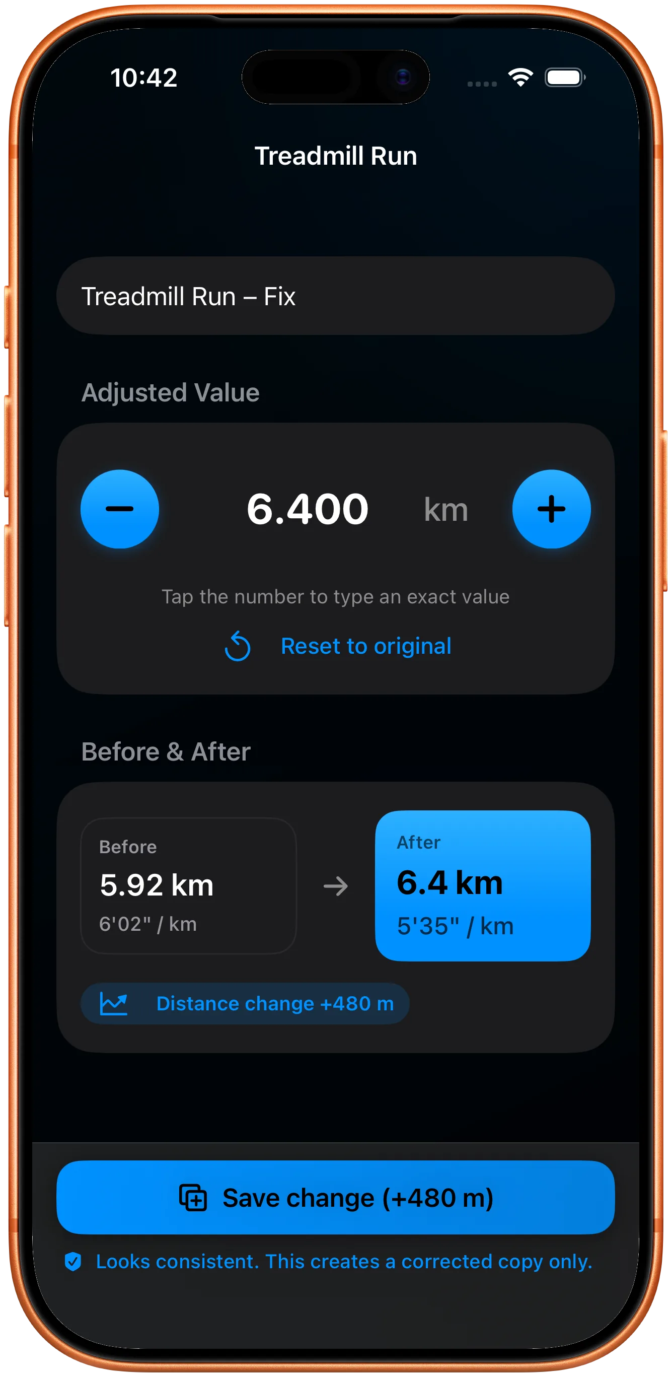 Enter the real treadmill distance in Fix My Treadmill
