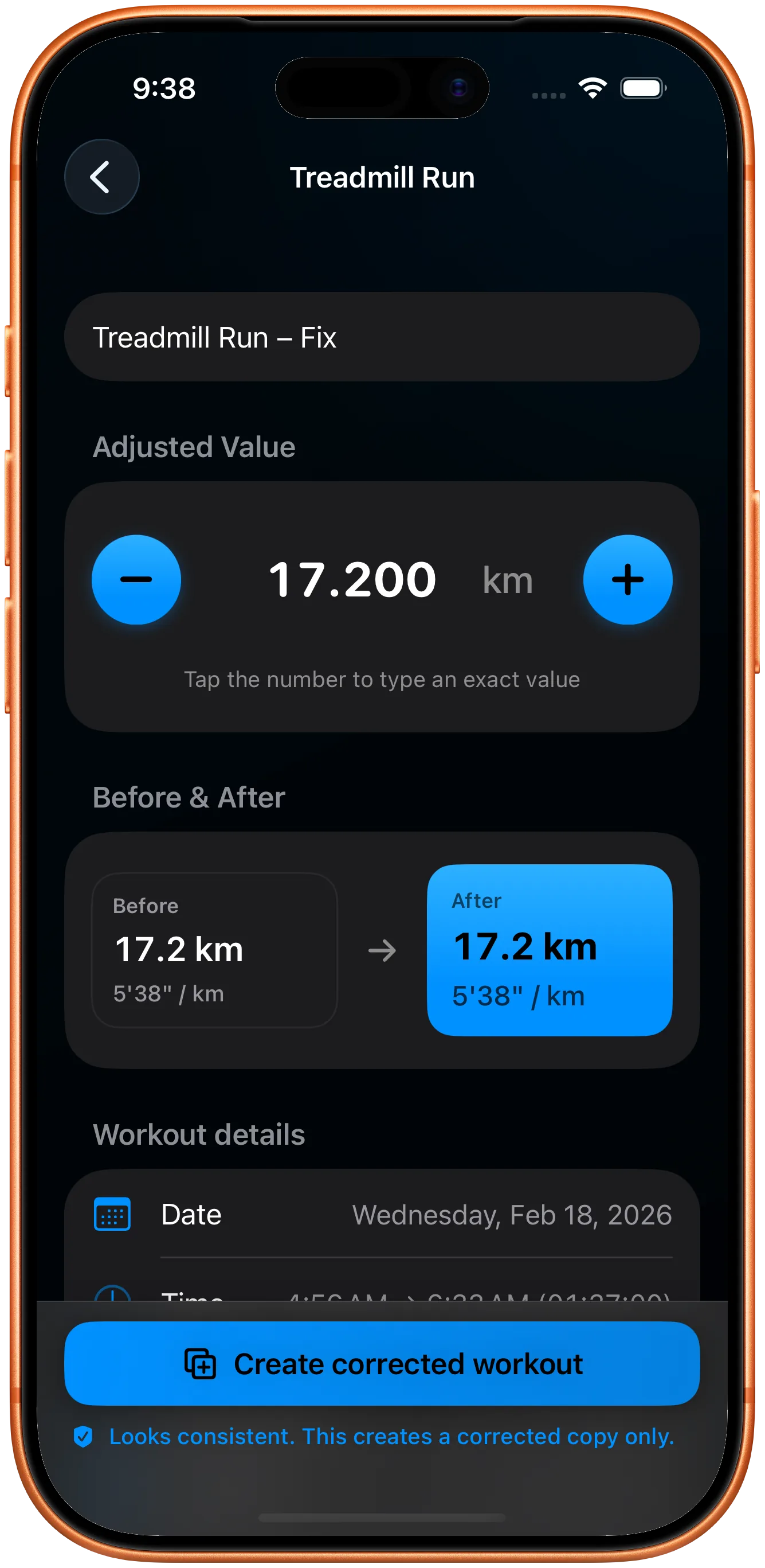 Apple Watch treadmill workout showing the wrong saved distance
