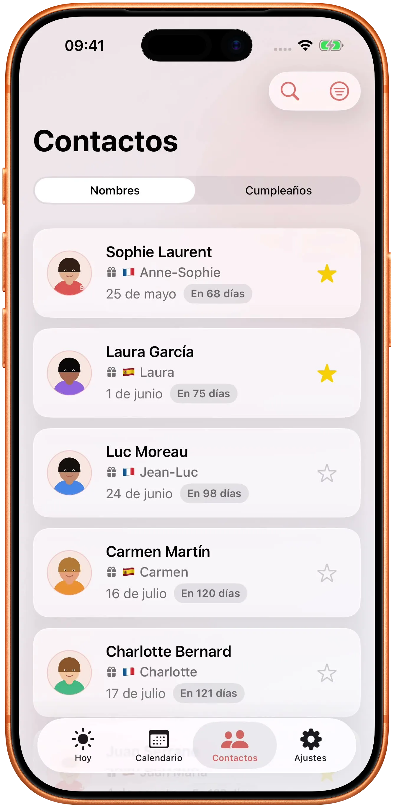 Sus contactos asociados a los días en que celebran.