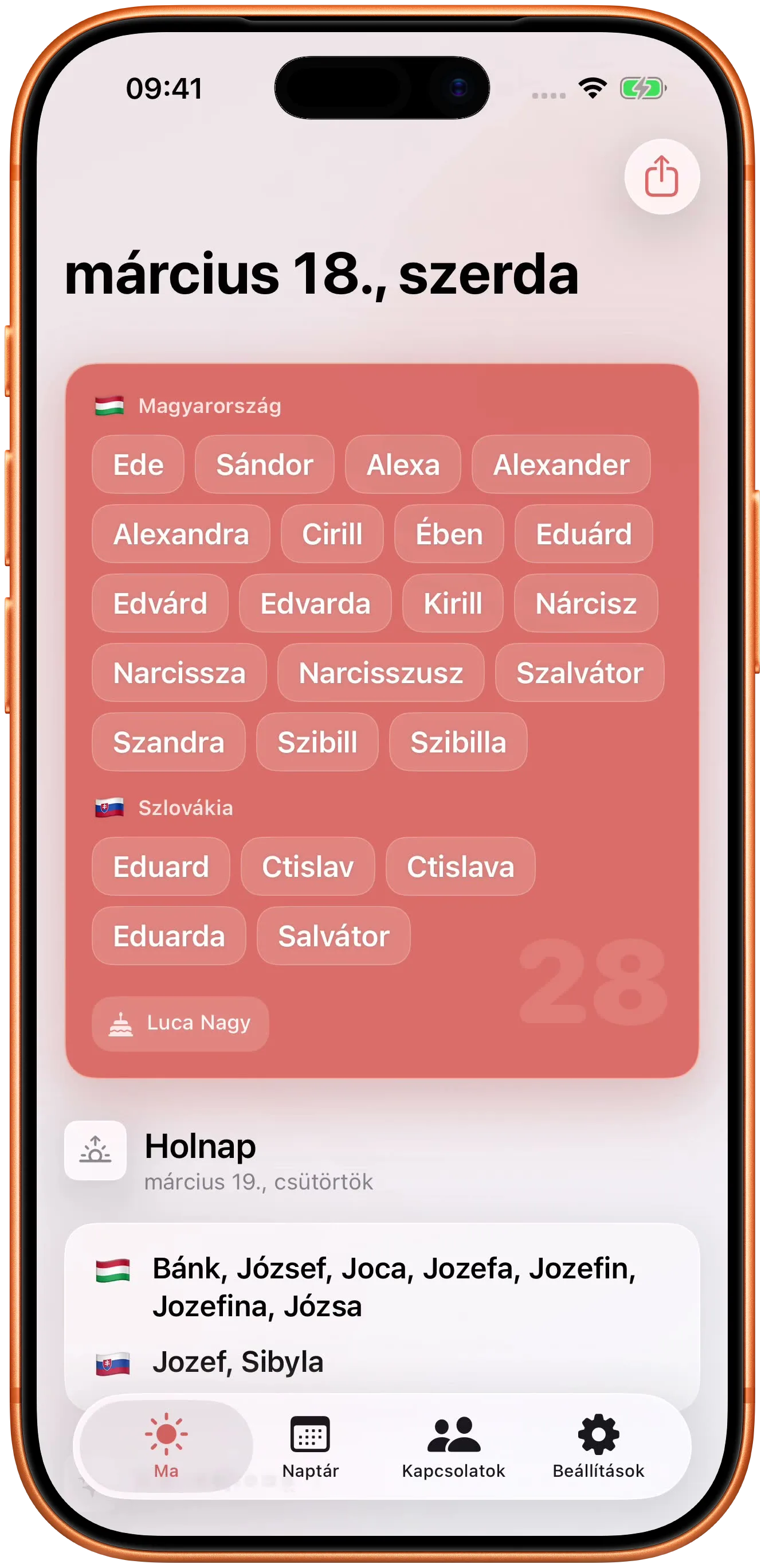 A mai nevek, a holnapiak és a körülöttük lévő ünnepek.