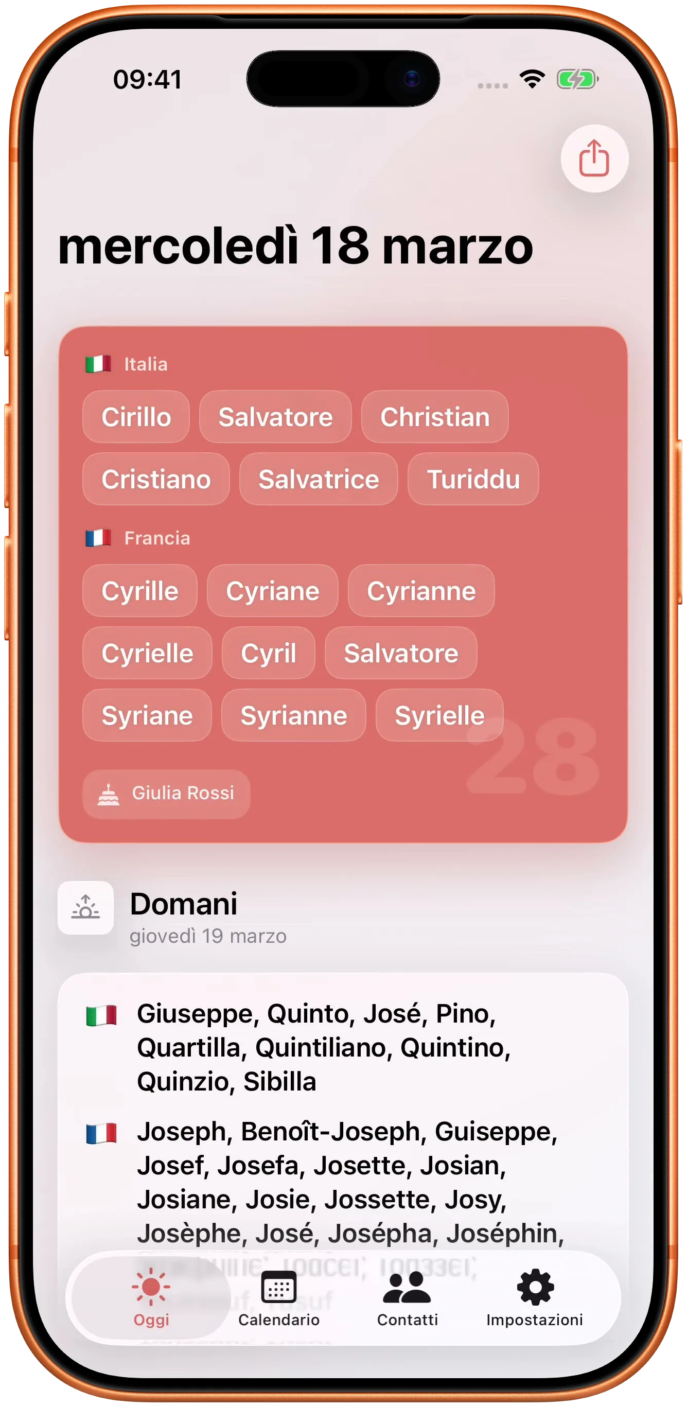 I nomi di oggi, quelli di domani e i giorni festivi intorno.