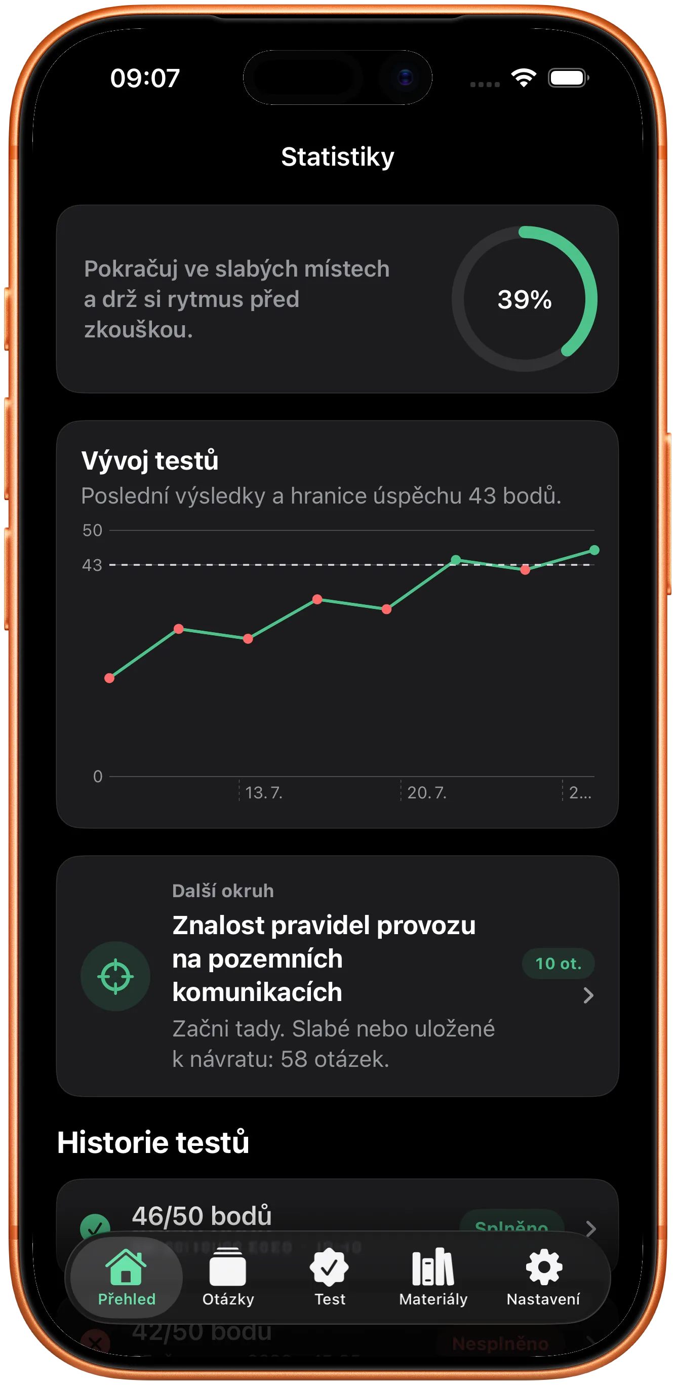 Progress charts screen