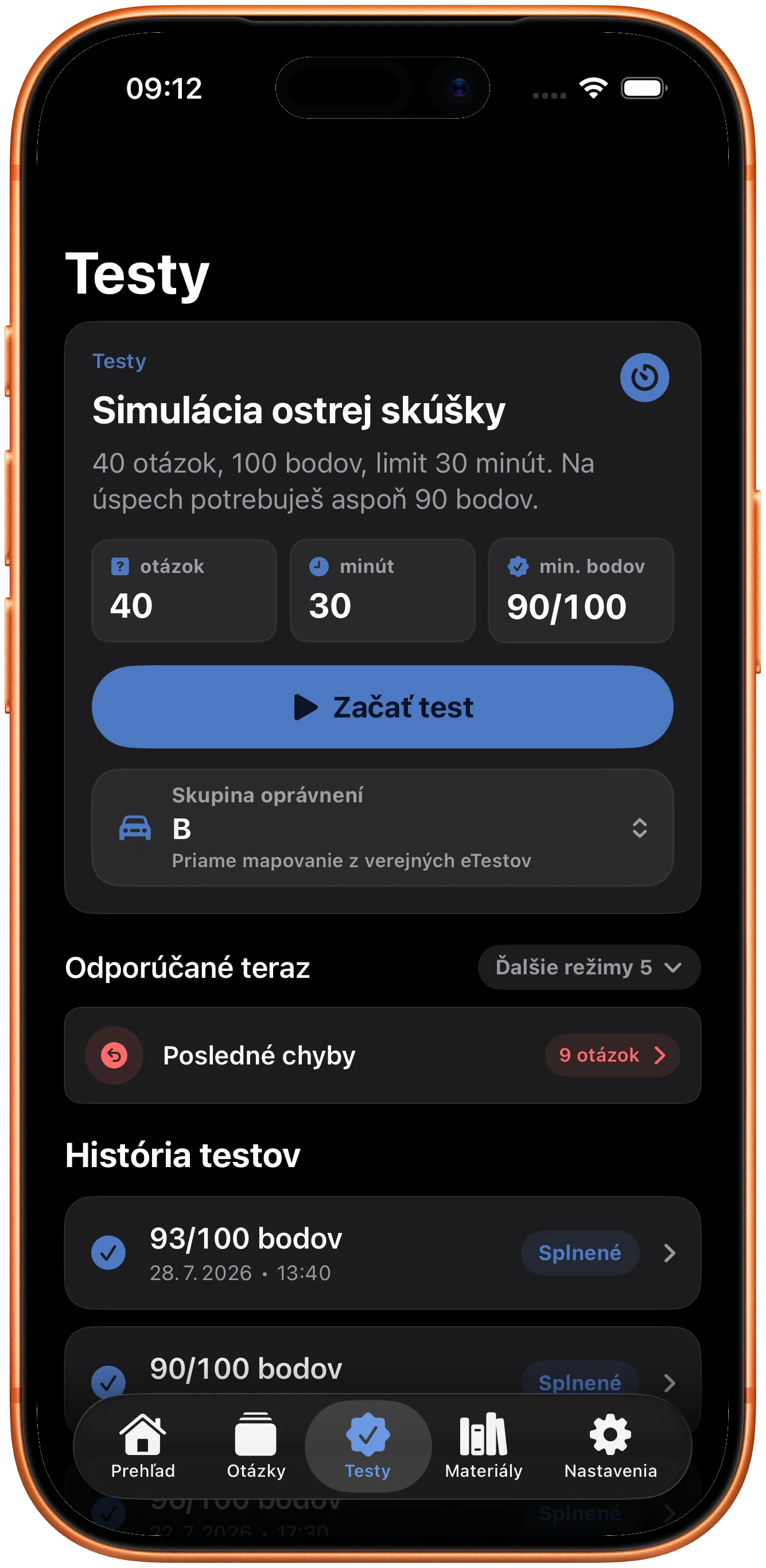 Skúška nanečisto v aplikácii Autoškola SK 2026