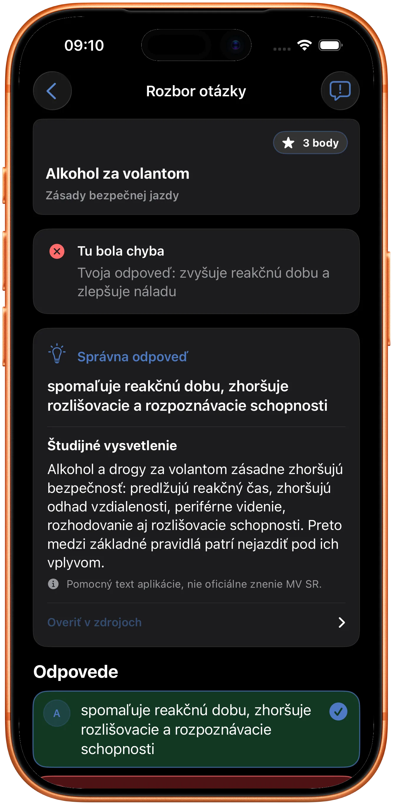 Vysvetlenie chybnej odpovede