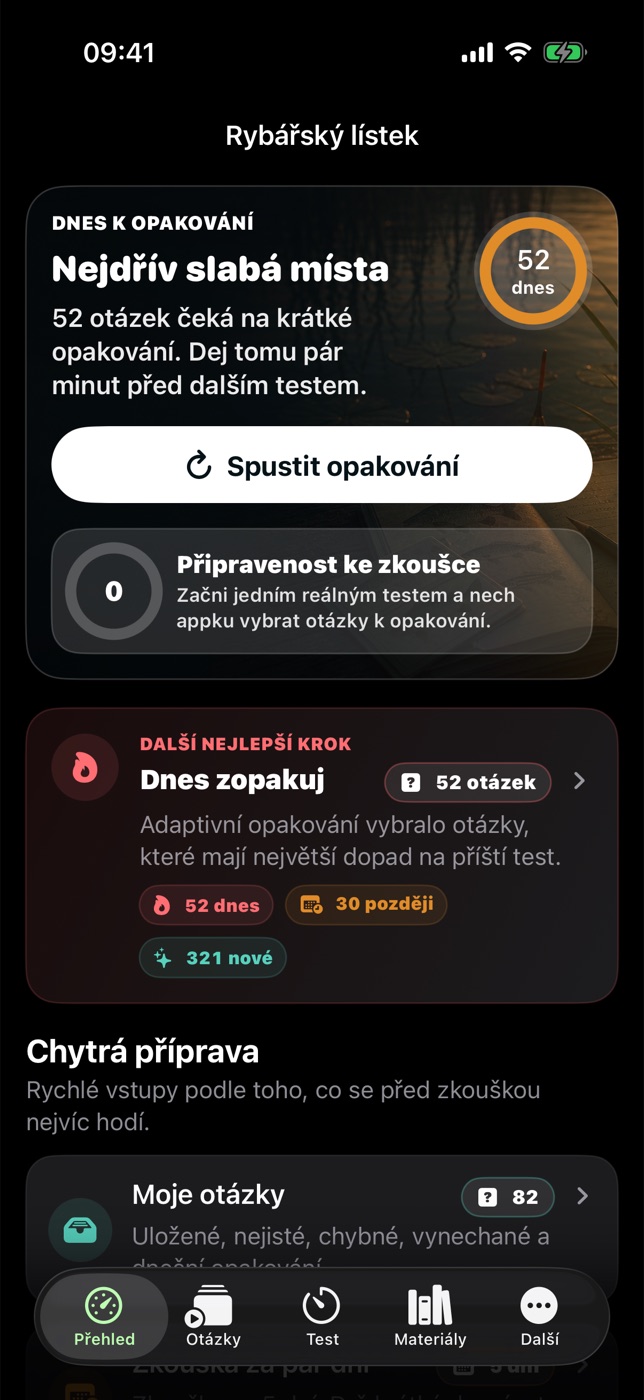 Test nanečisto v aplikaci Rybářský lístek