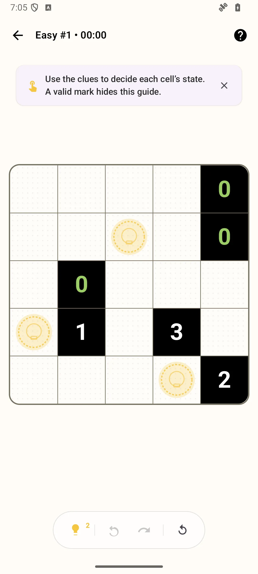 Akari Glow on Android with a partly solved board
