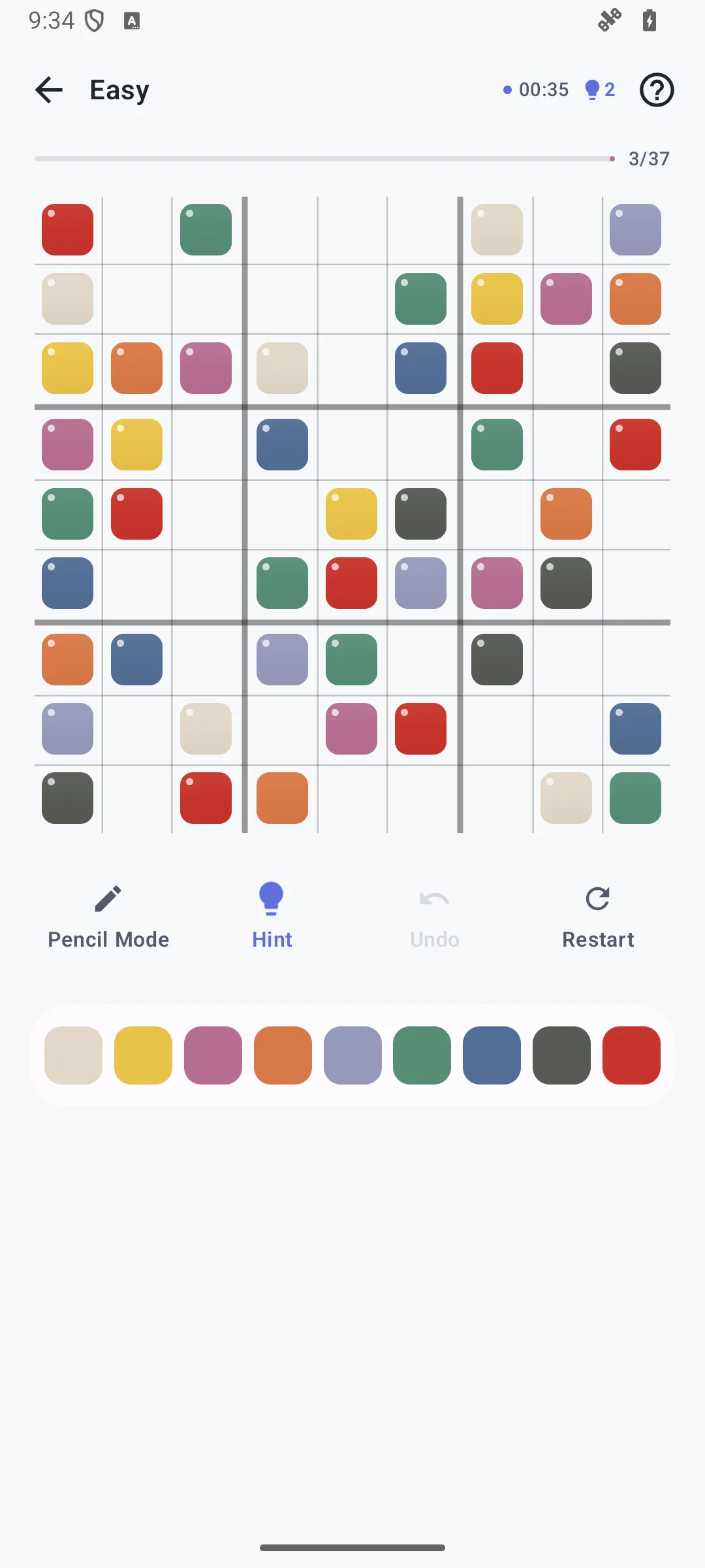 Hue on Android with a partly solved board