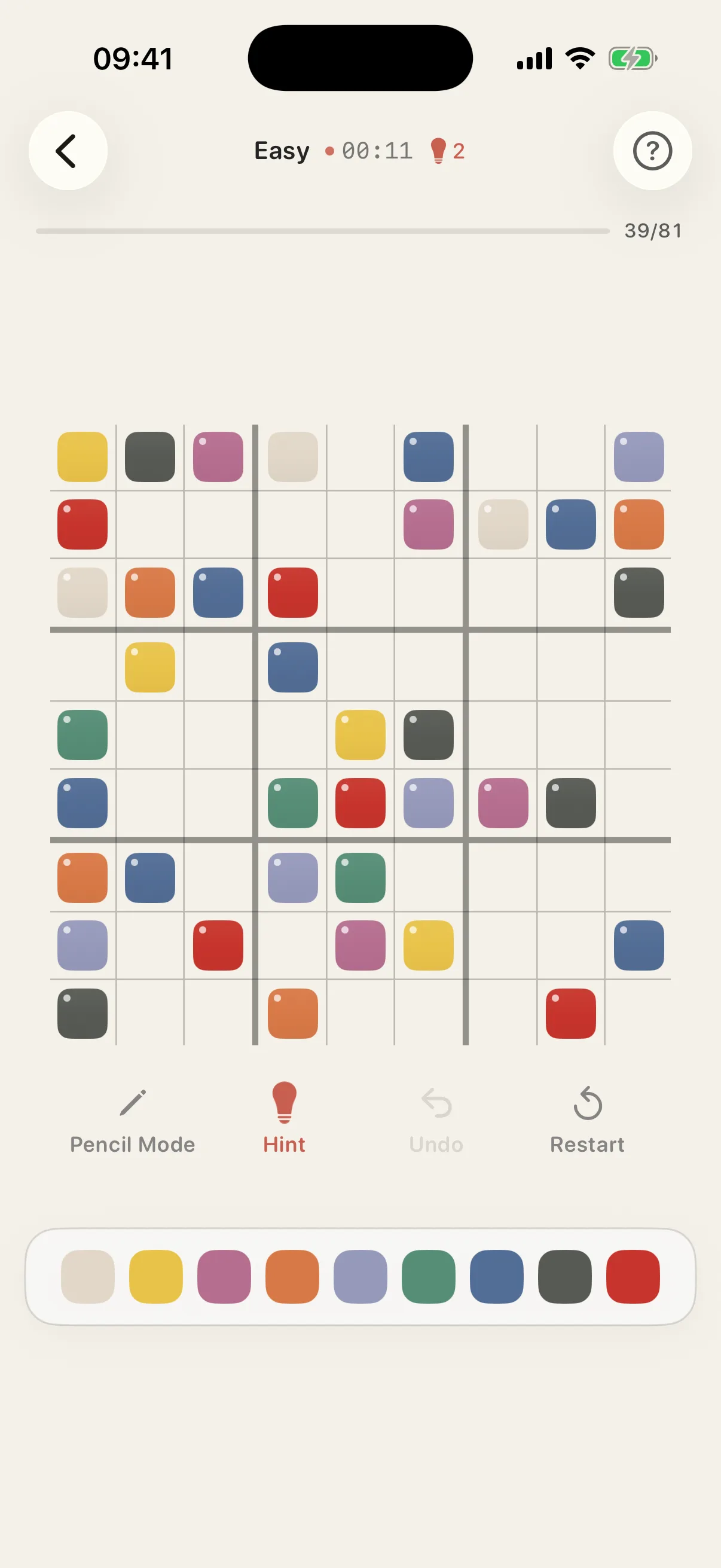 Hue on iPhone with a partly solved board