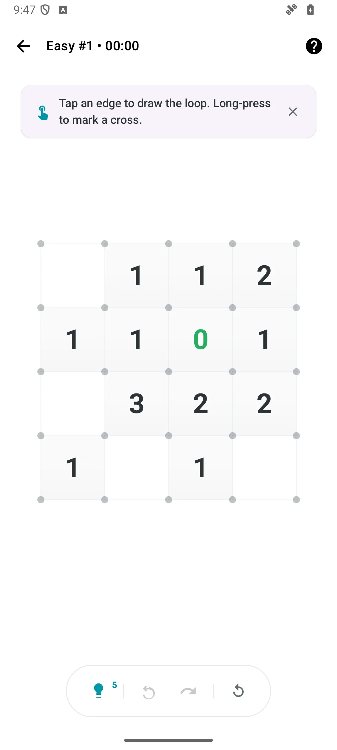 Slitherlink on Android showing a puzzle board