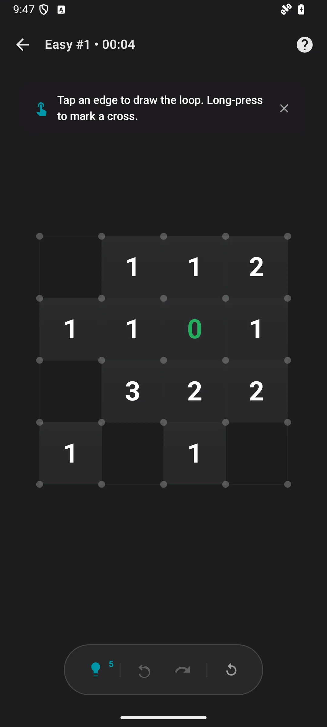 Slitherlink on Android in dark mode