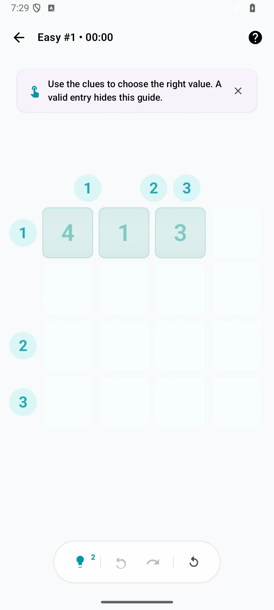 Towers on Android with a partly solved board