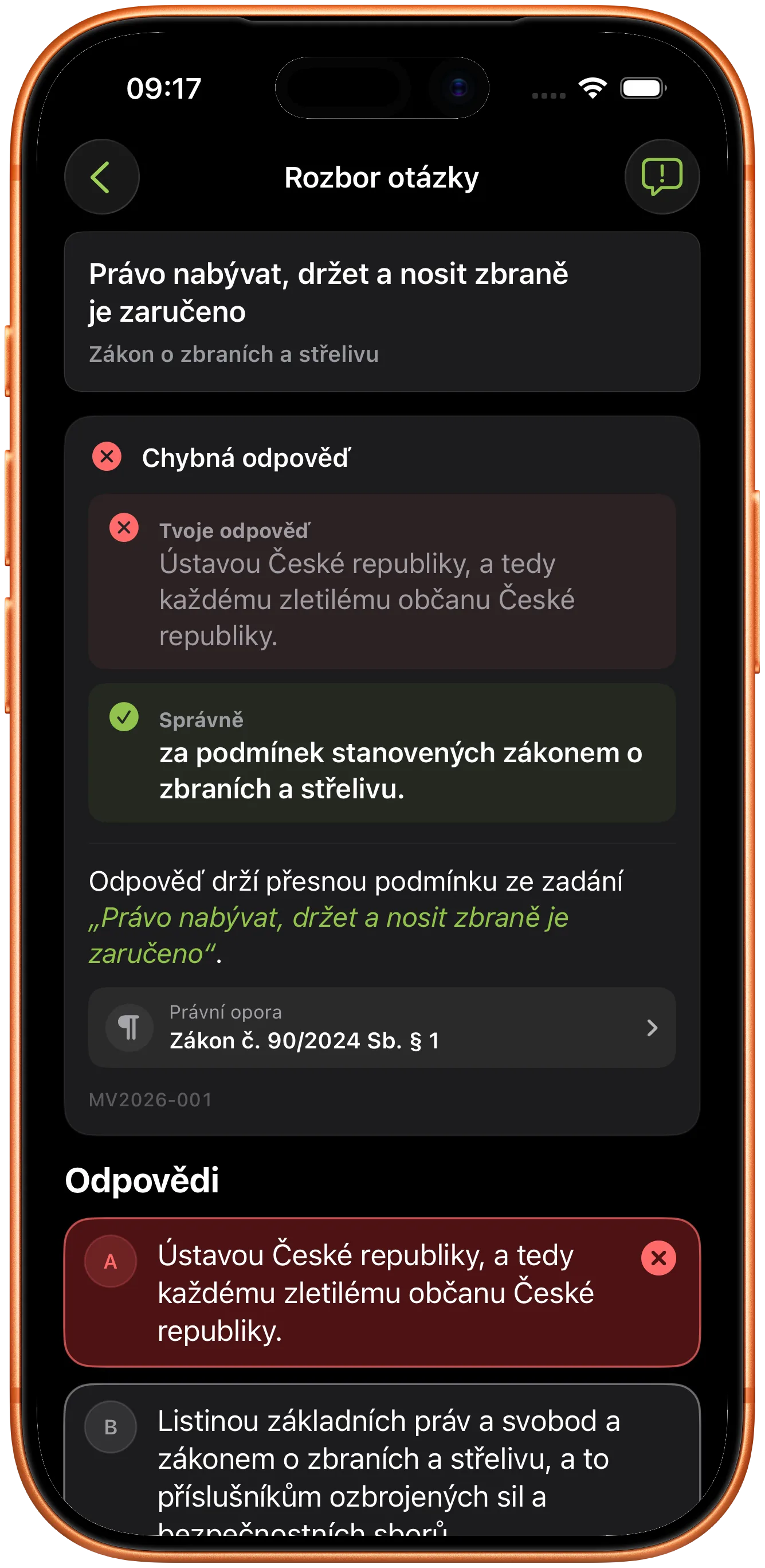 Obrazovka s vysvětlením v aplikaci Zbroják