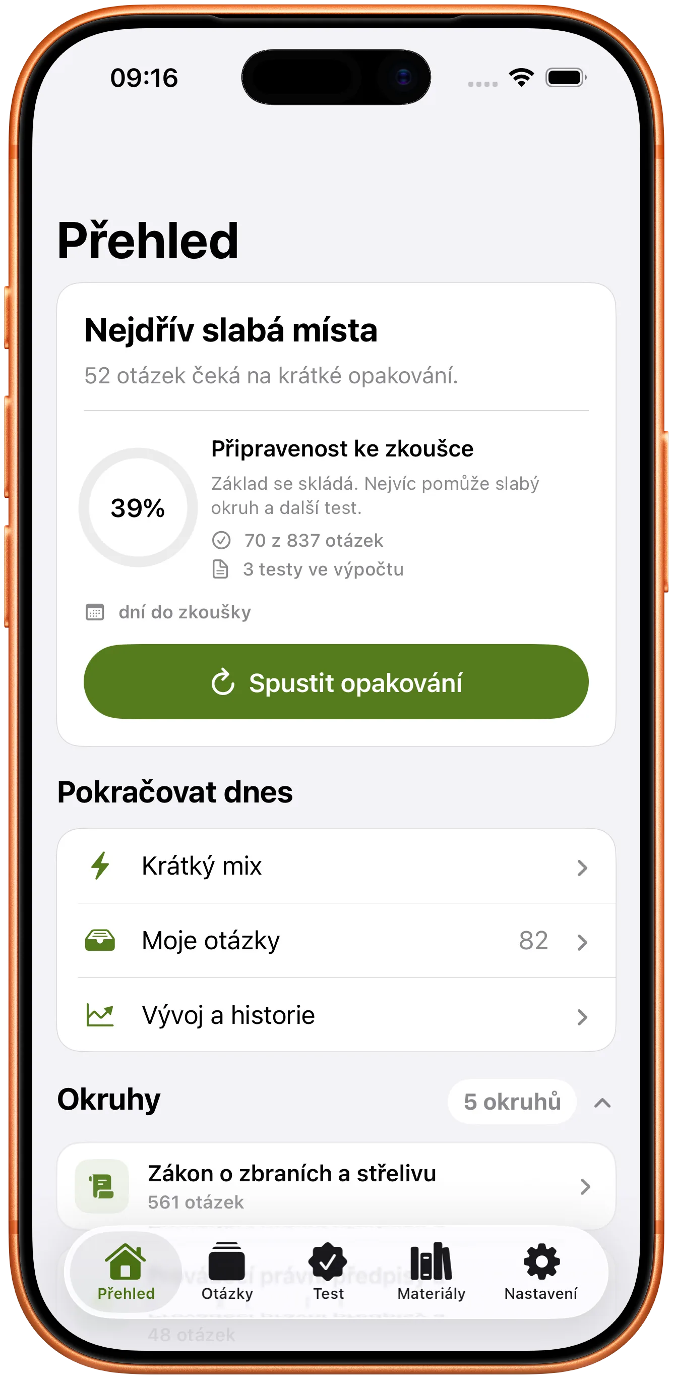 Přehled přípravy v aplikaci Zbroják