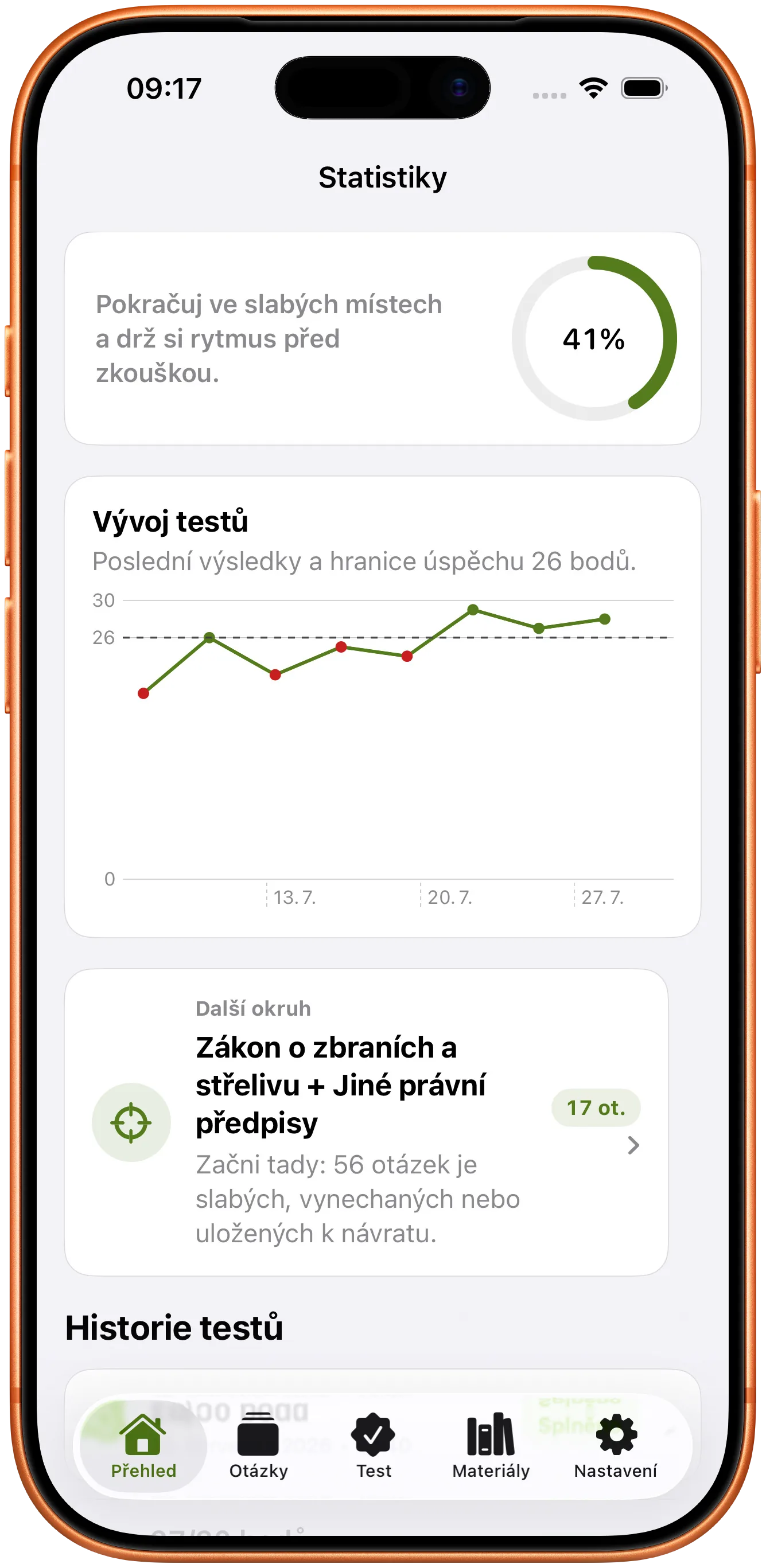 Přehled postupu v aplikaci Zbroják