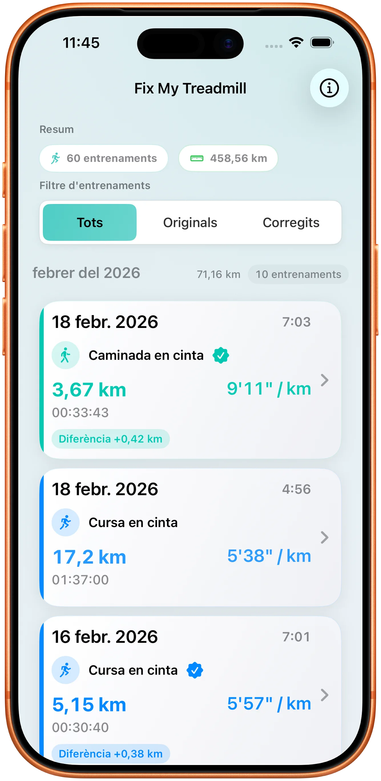 Llista d'entrenaments en mode clar