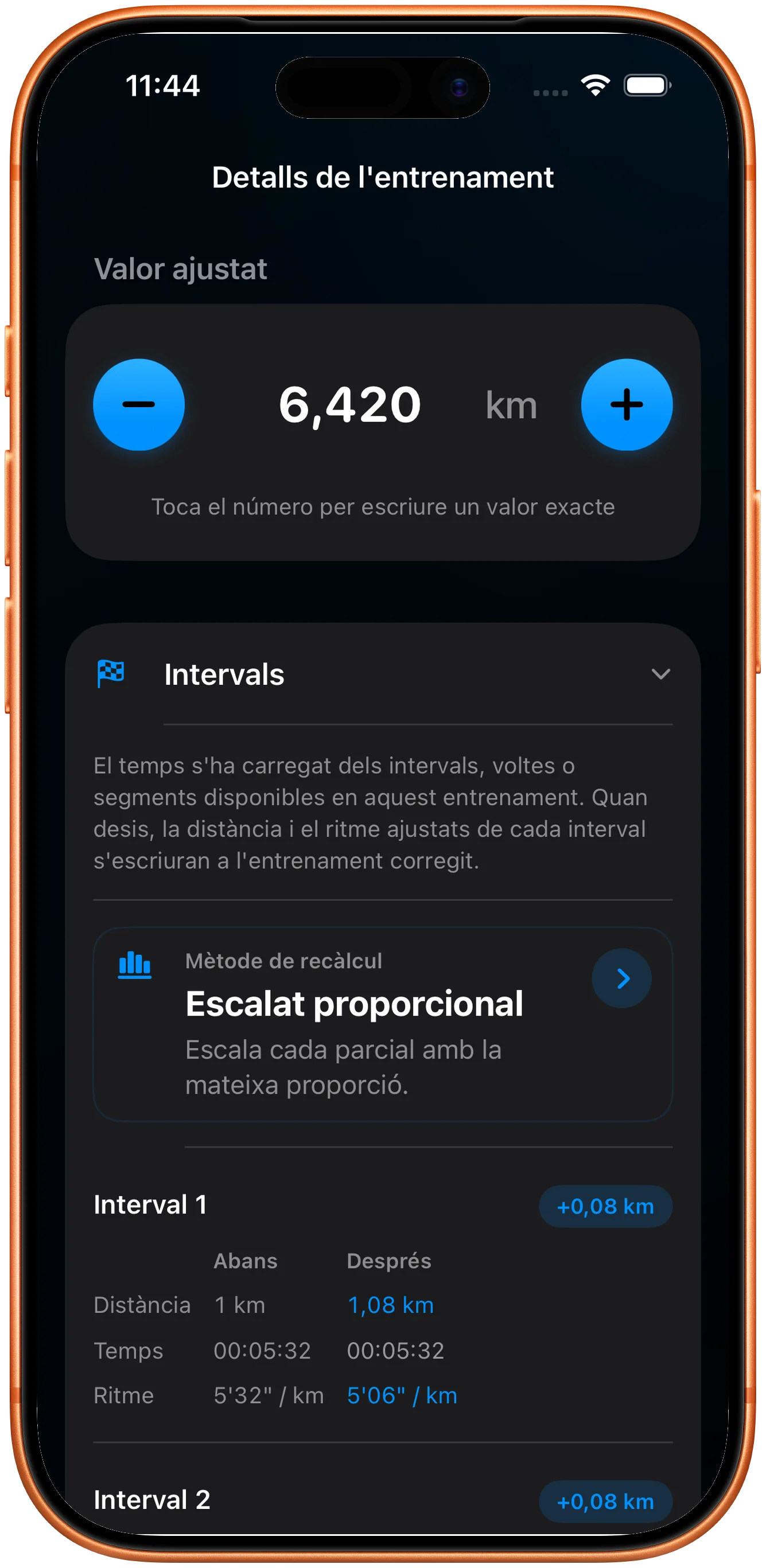 Llista d'intervals reescalada proporcionalment després de la correcció