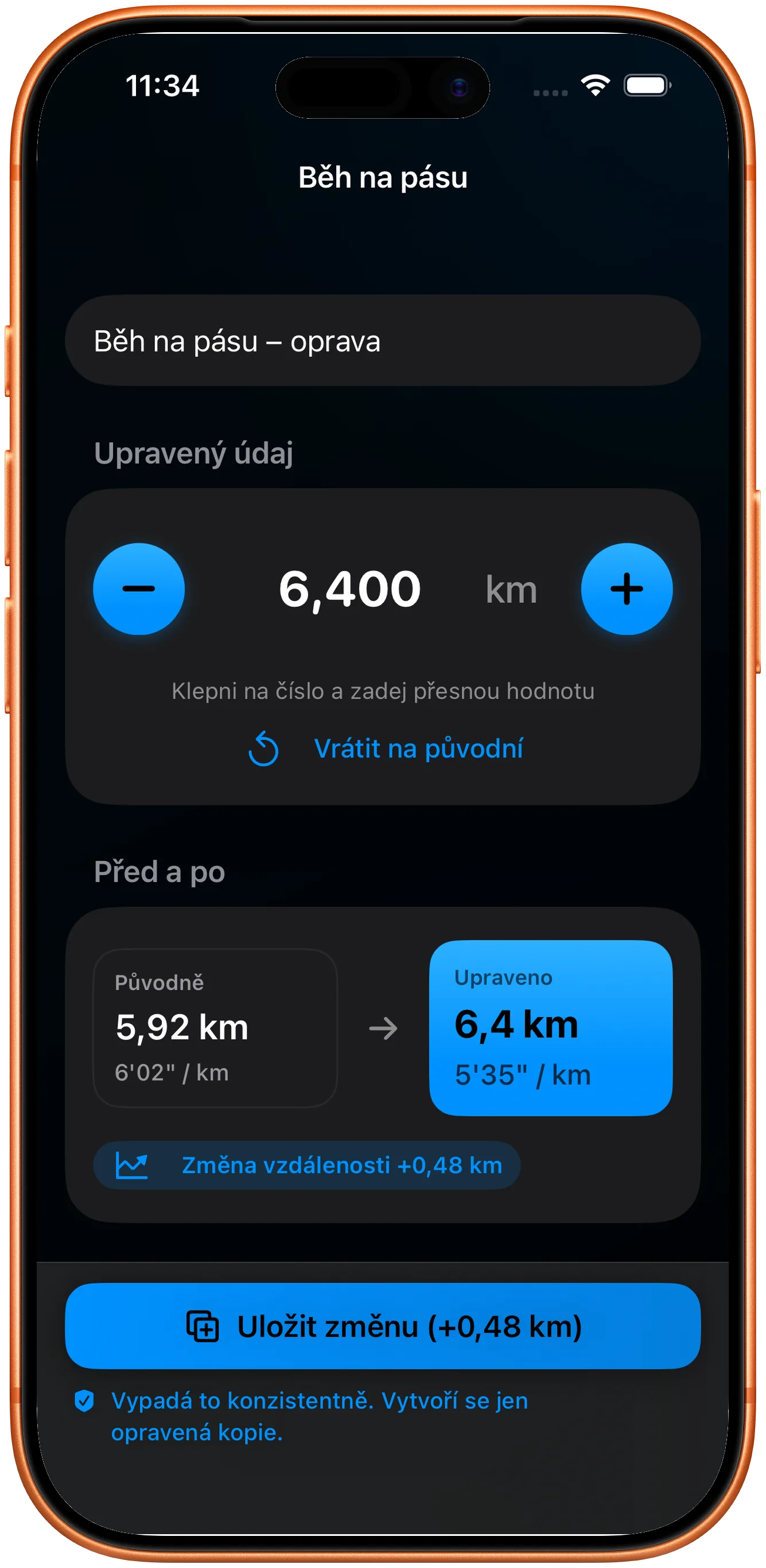 Editor pro zadání opravené vzdálenosti