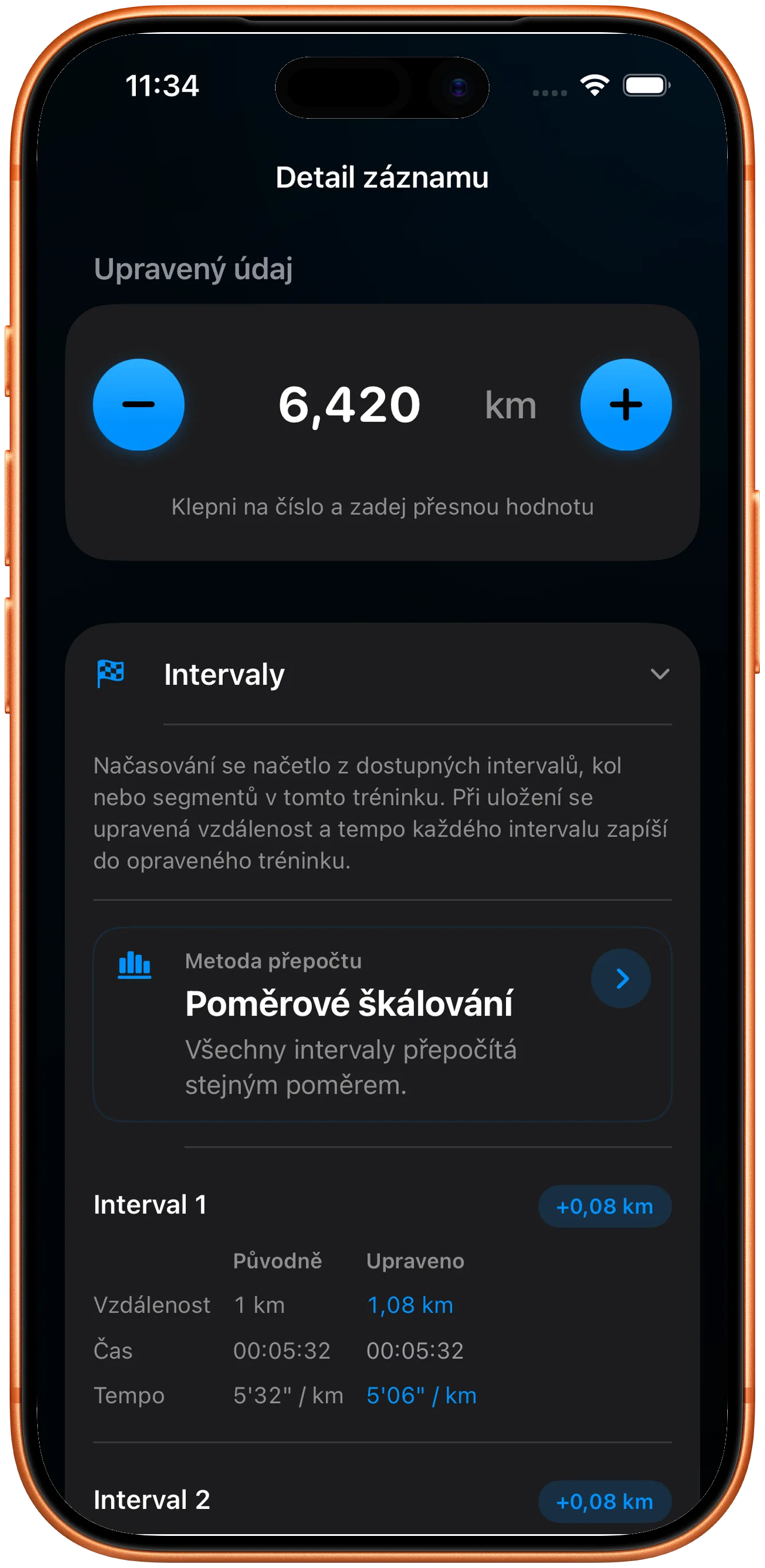 Seznam úseků úměrně přeškálovaný po opravě
