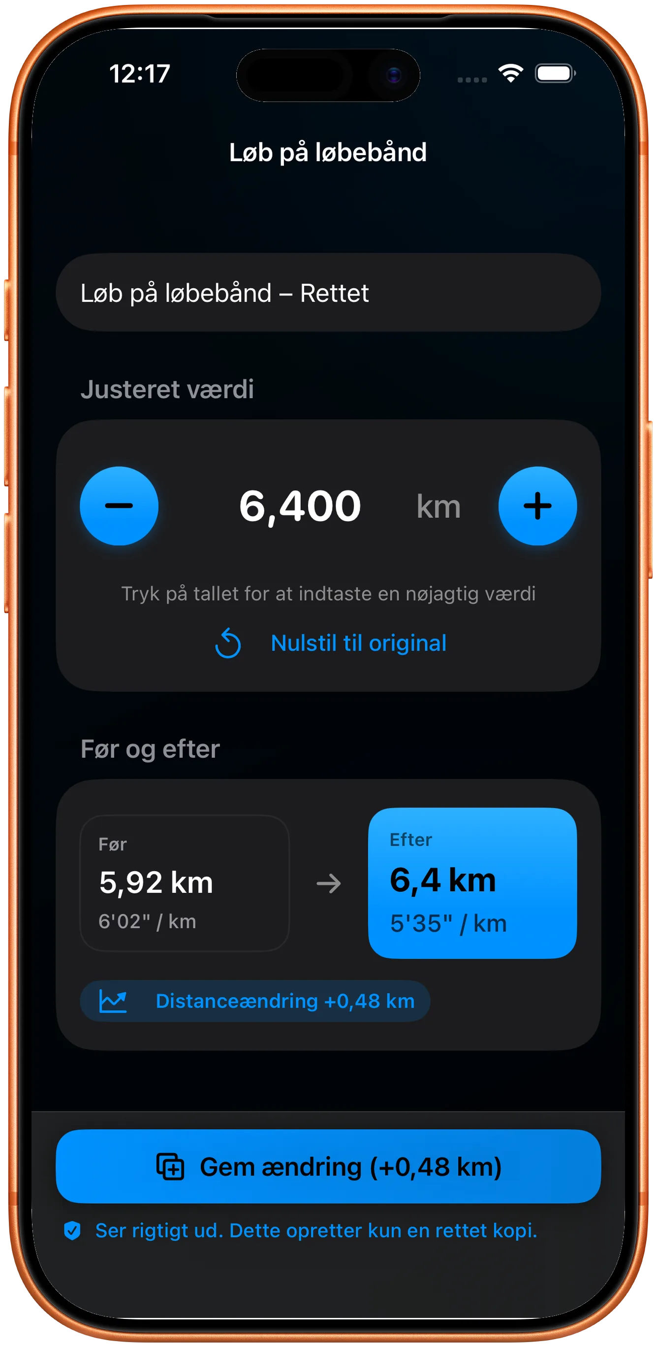 Editor til at indtaste den rettede distance