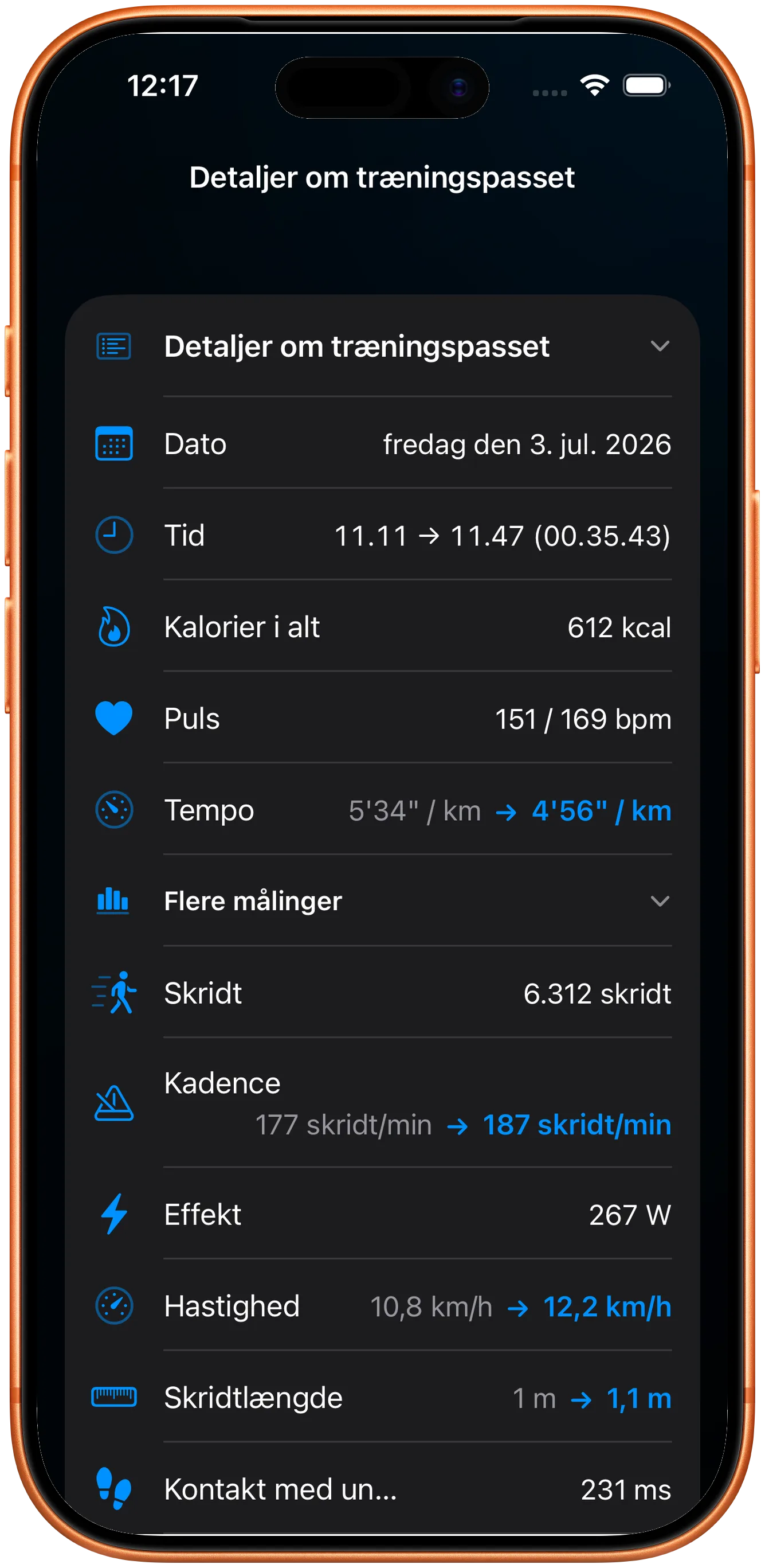 Træningsdetaljer med puls, kadence og effekt bevaret
