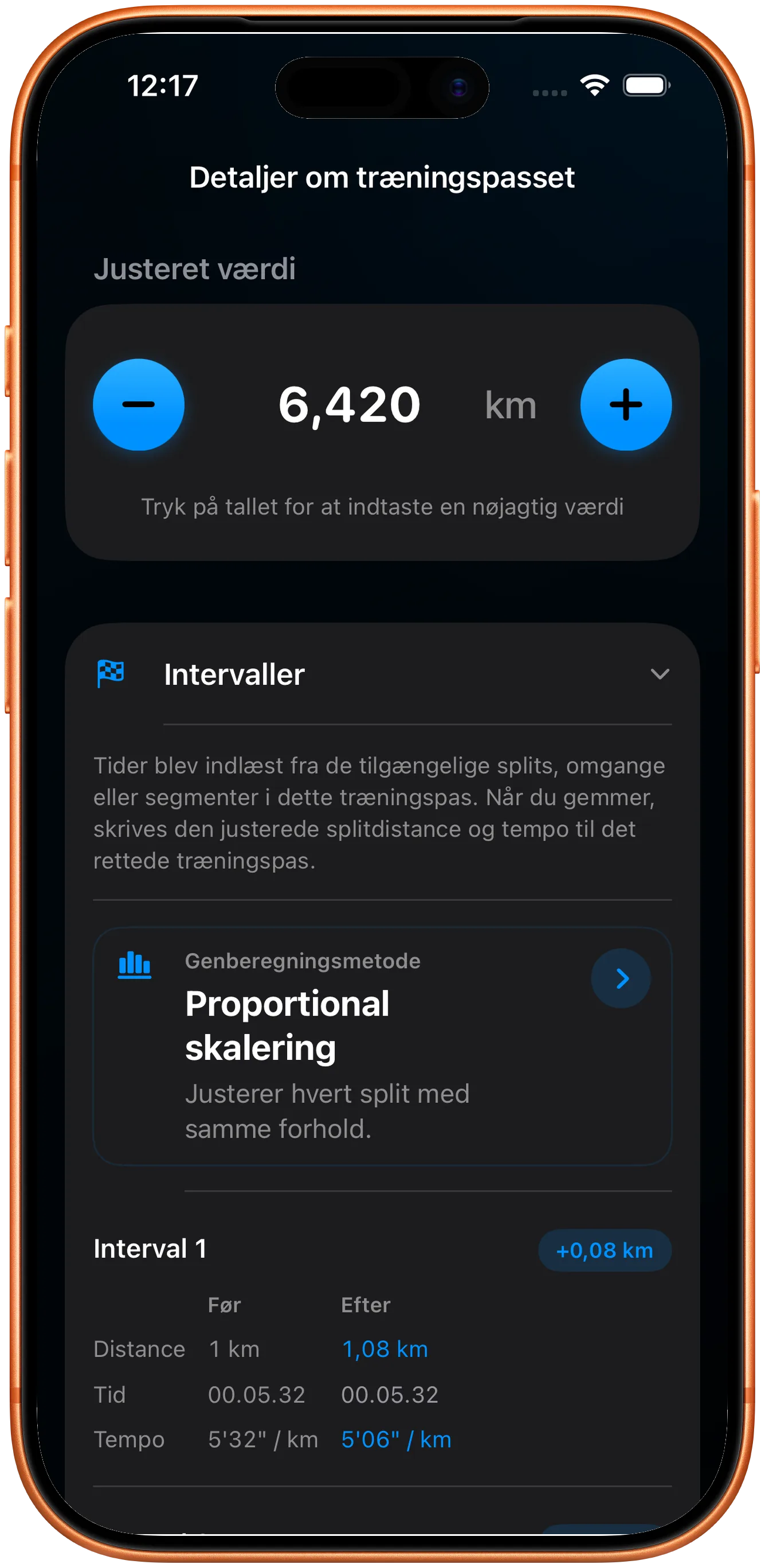 Intervalliste skaleret forholdsmæssigt efter rettelsen