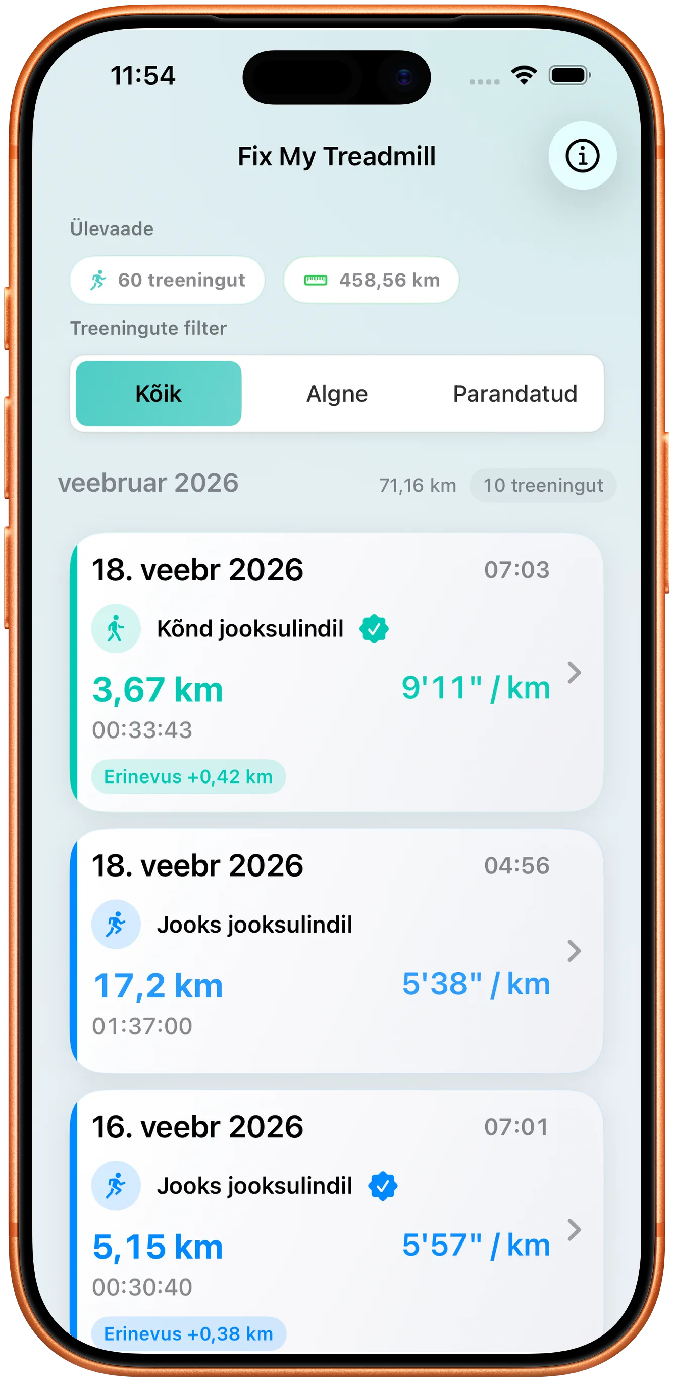 Treeningute loend heledas režiimis