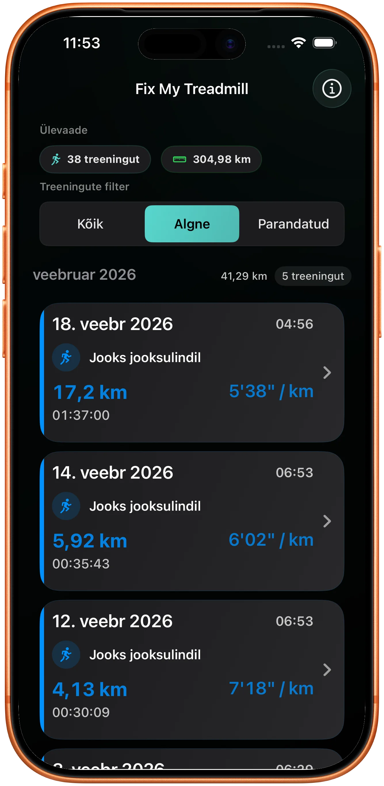 Treeningute loend jooksuga, mille vahemaa vajab parandamist