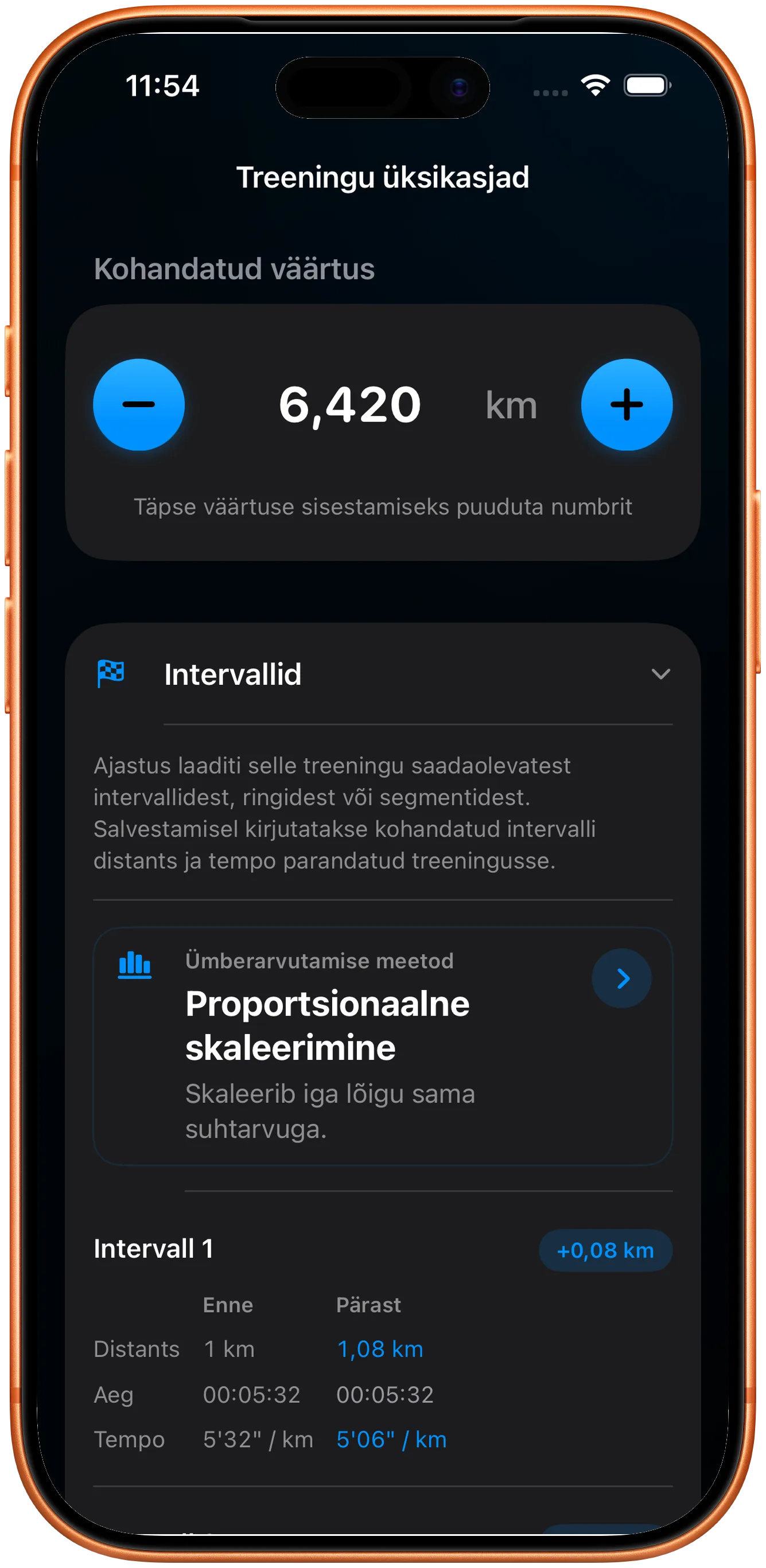 Pärast parandust proportsionaalselt ümberskaleeritud vaheaegade loend