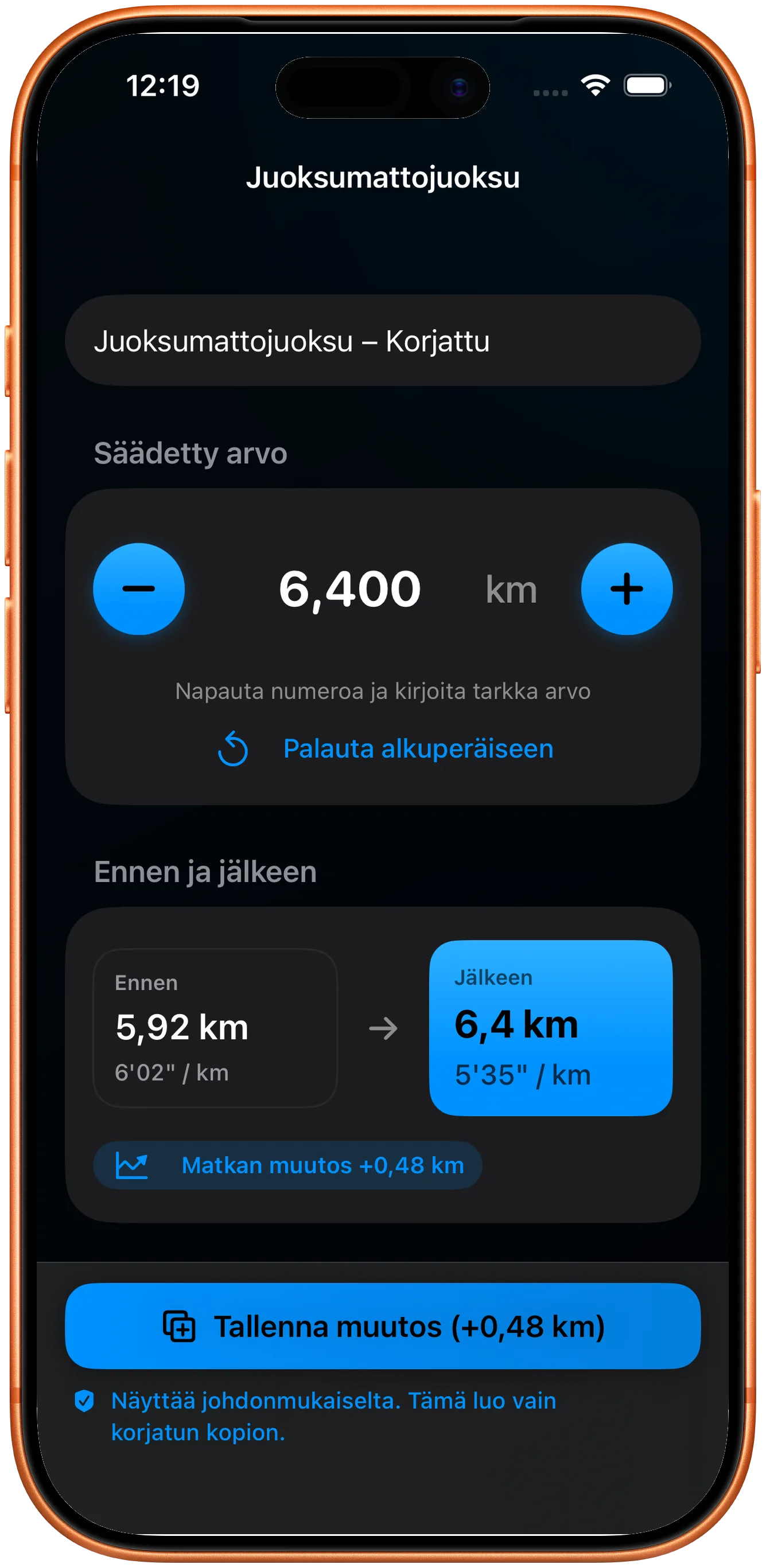 Muokkain korjatun matkan syöttämiseen