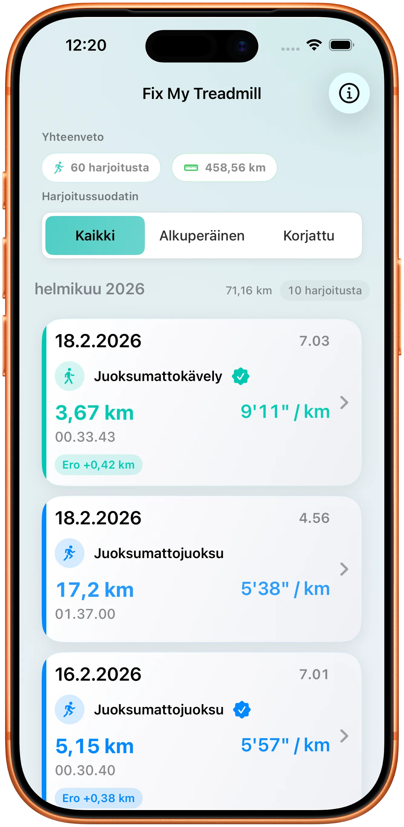 Harjoituslista vaaleassa tilassa