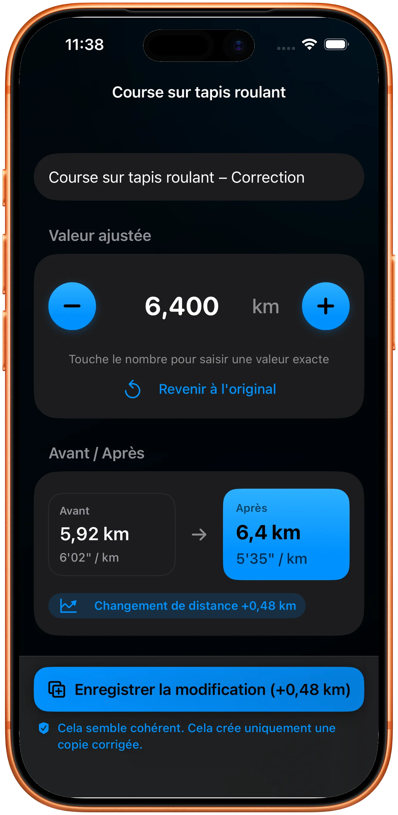 Éditeur de saisie de la distance corrigée