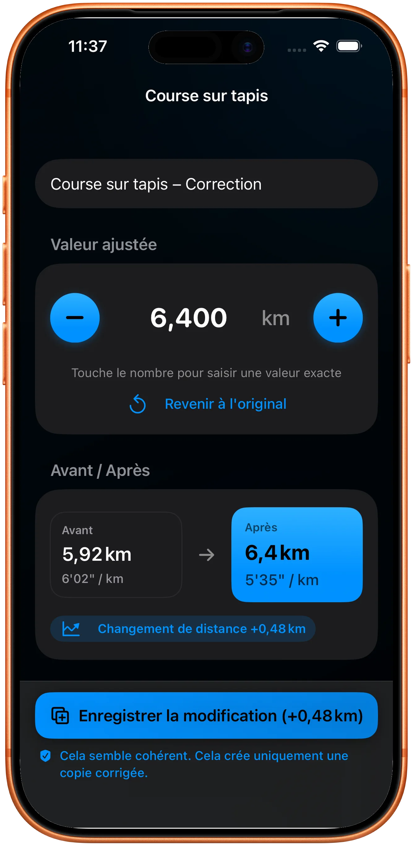 Éditeur de saisie de la distance corrigée
