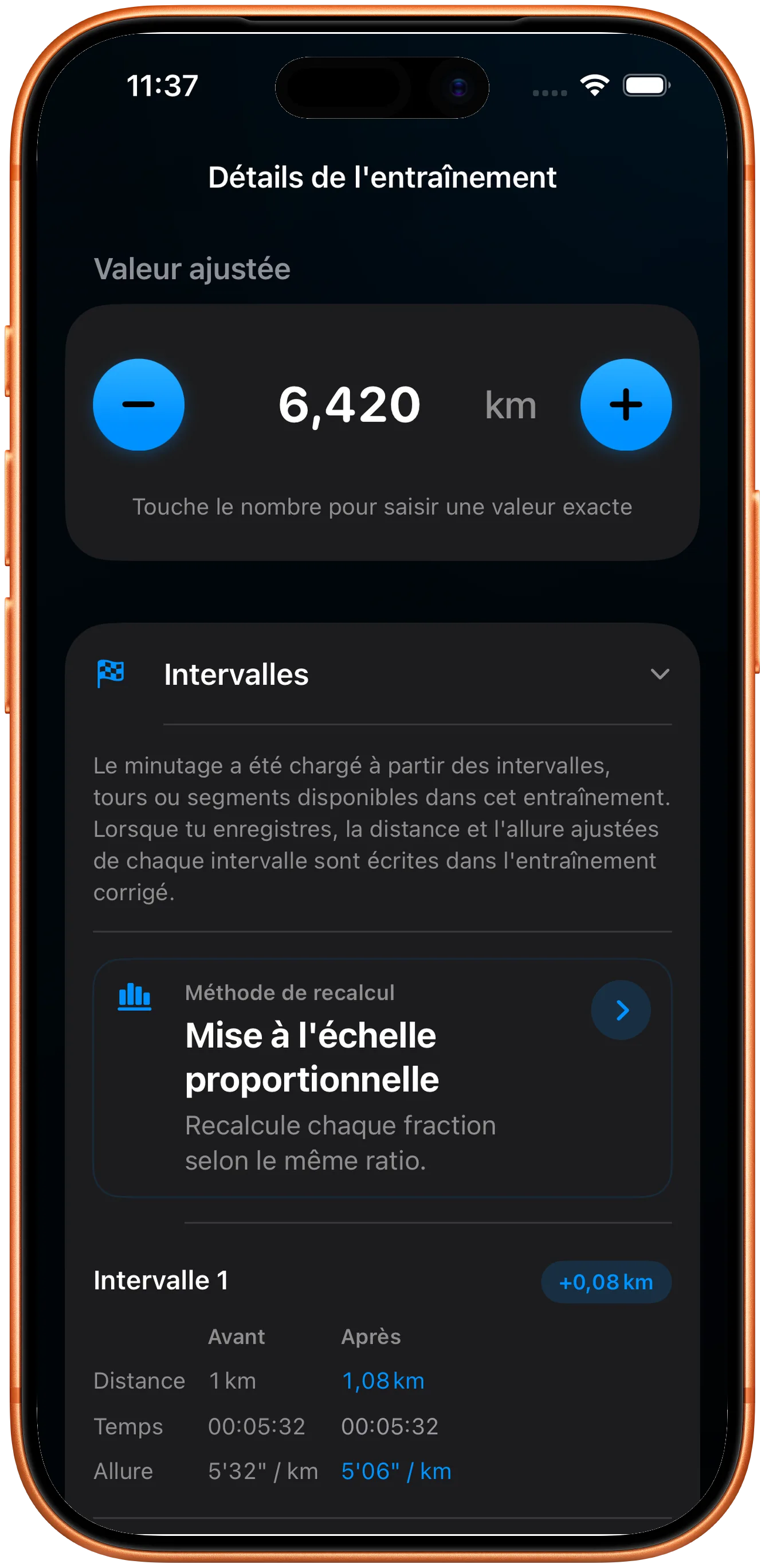 Liste des intervalles remise à l'échelle proportionnellement après la correction