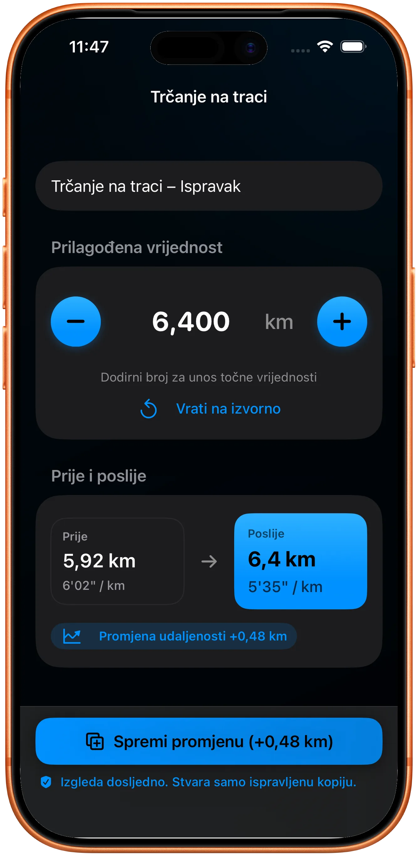 Uređivač za unos ispravljene udaljenosti