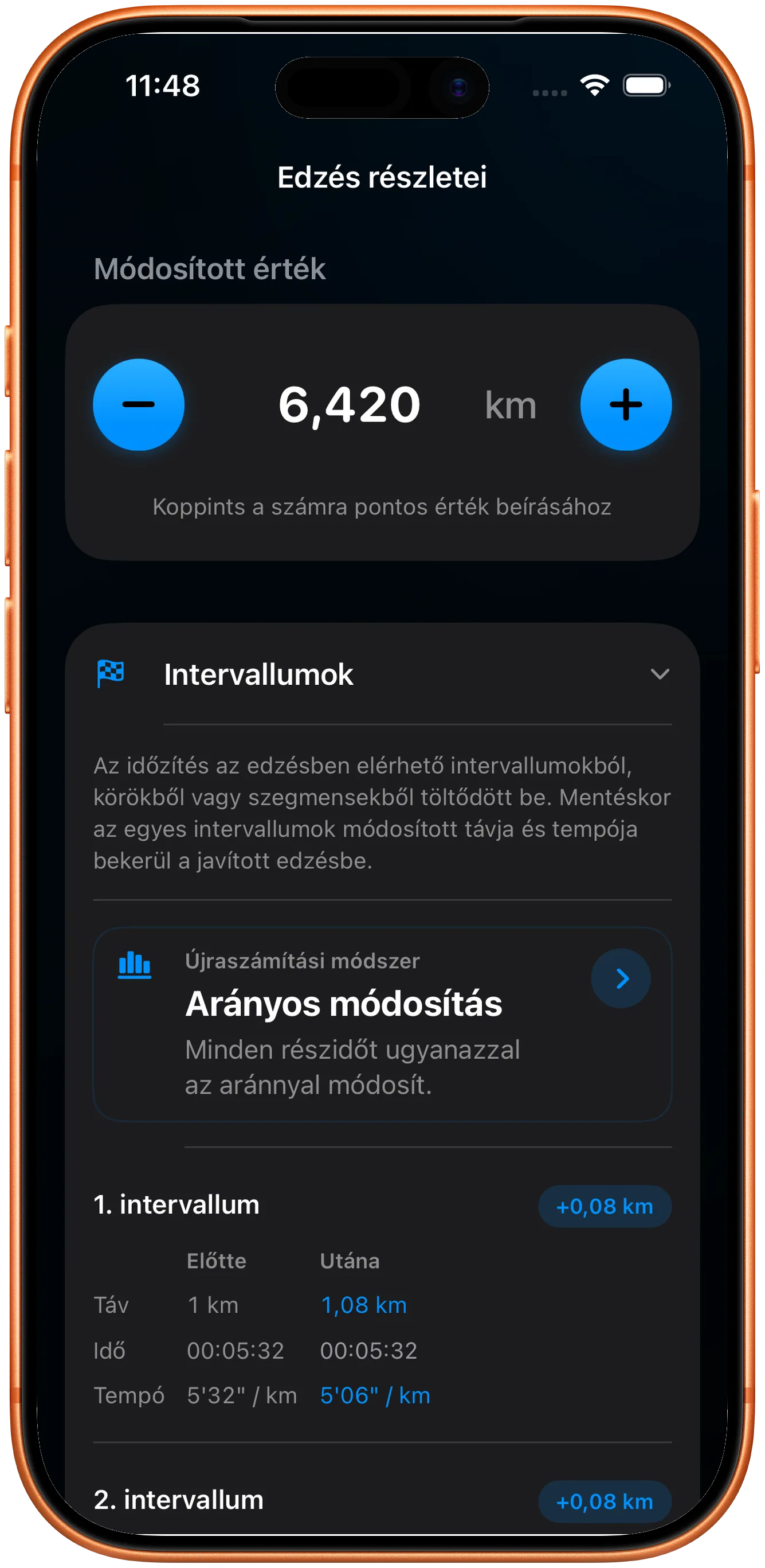 A javítás után arányosan újraskálázott intervallumlista