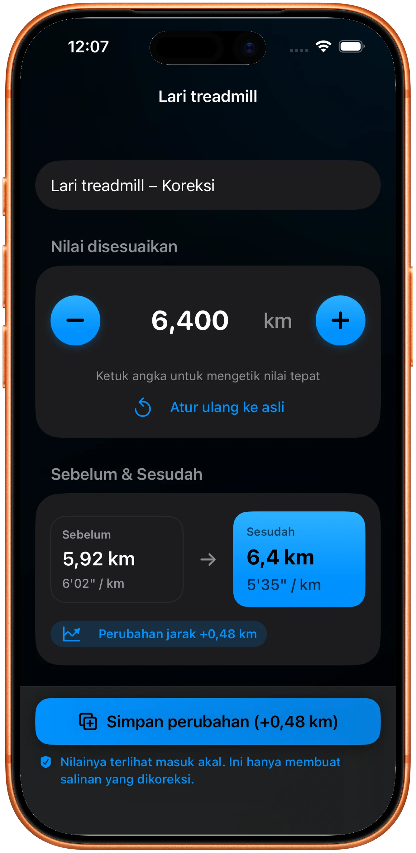 Editor untuk memasukkan jarak yang diperbaiki