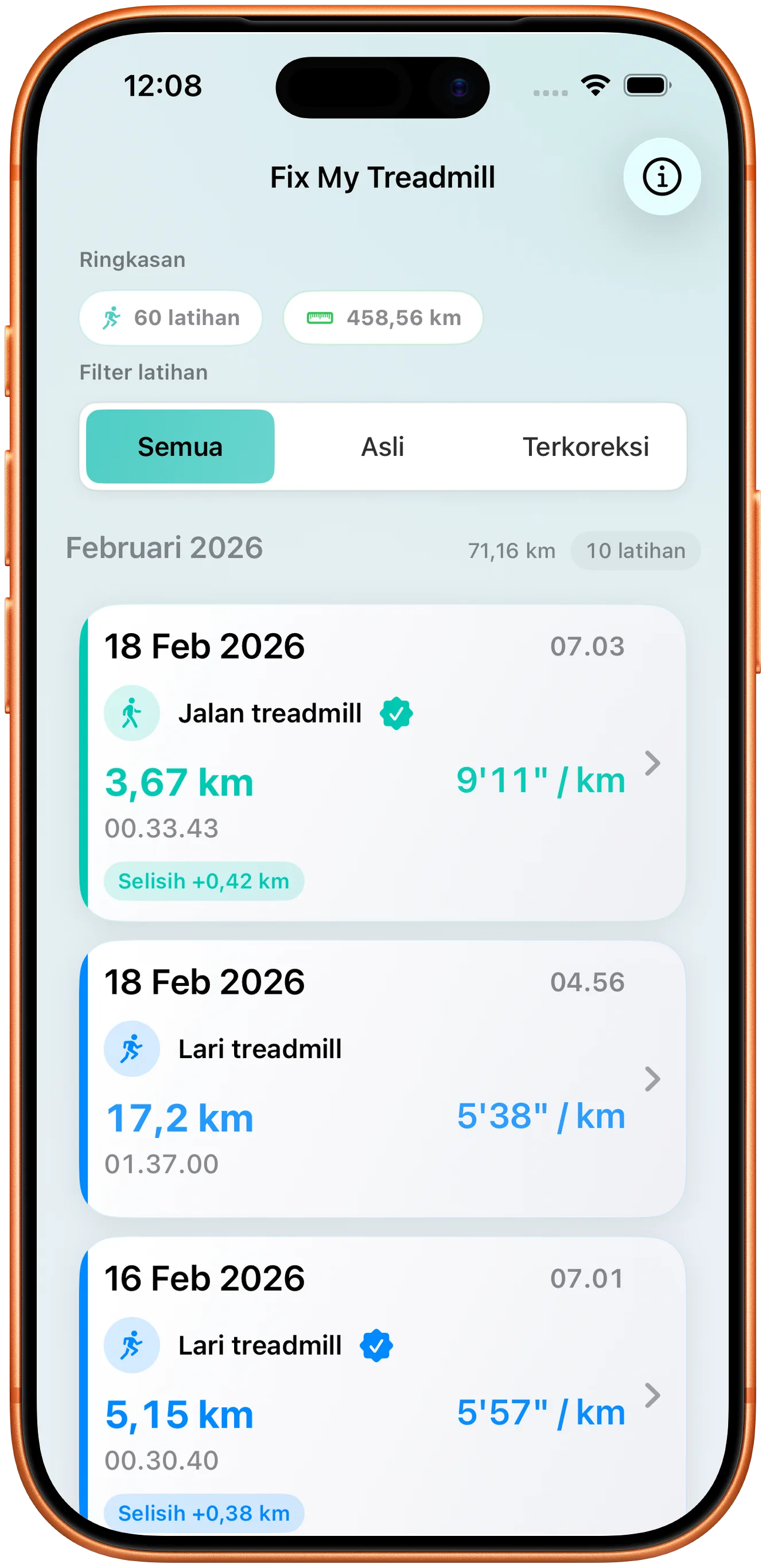 Daftar latihan dalam mode terang
