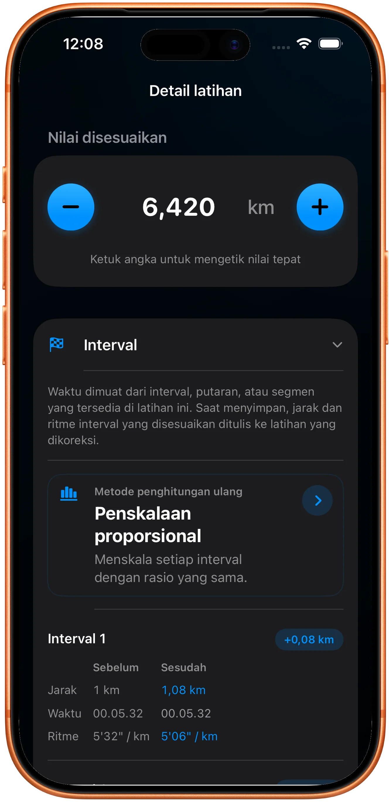 Daftar interval yang diskalakan ulang proporsional setelah perbaikan