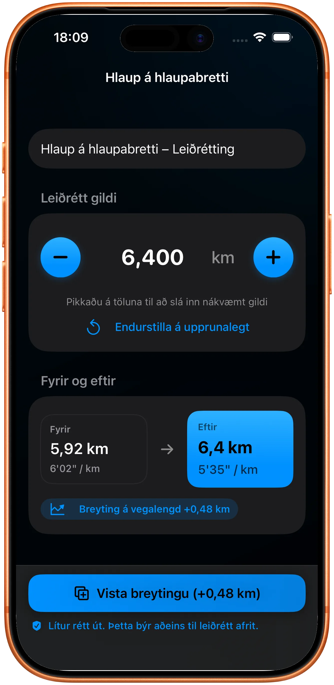 Ritill til að slá inn leiðréttu vegalengdina