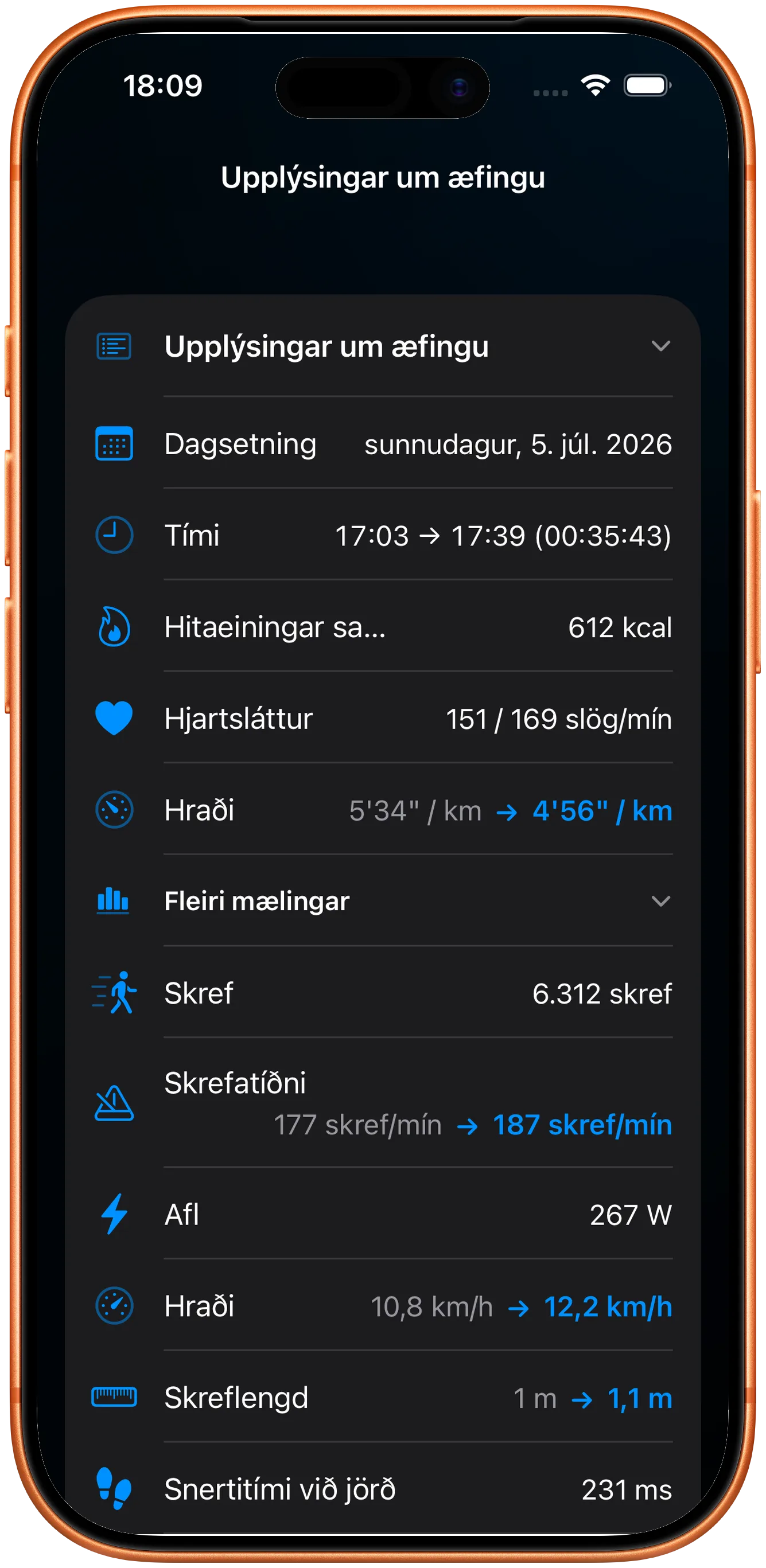 Nánar um æfinguna með púlsi, skreftíðni og afli varðveittu