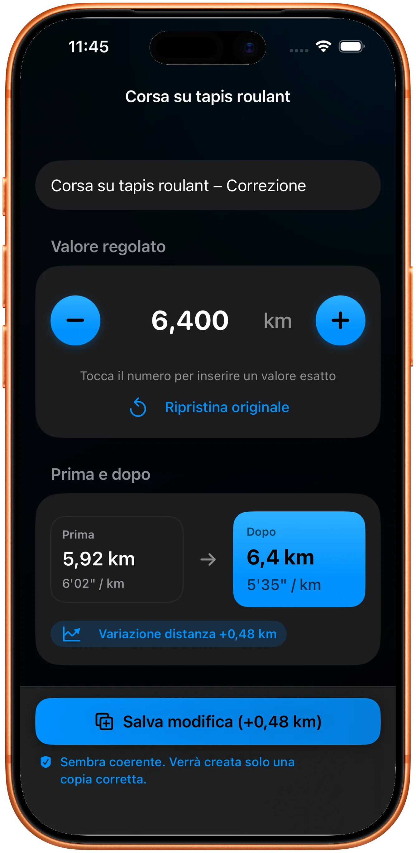 Editor per inserire la distanza corretta