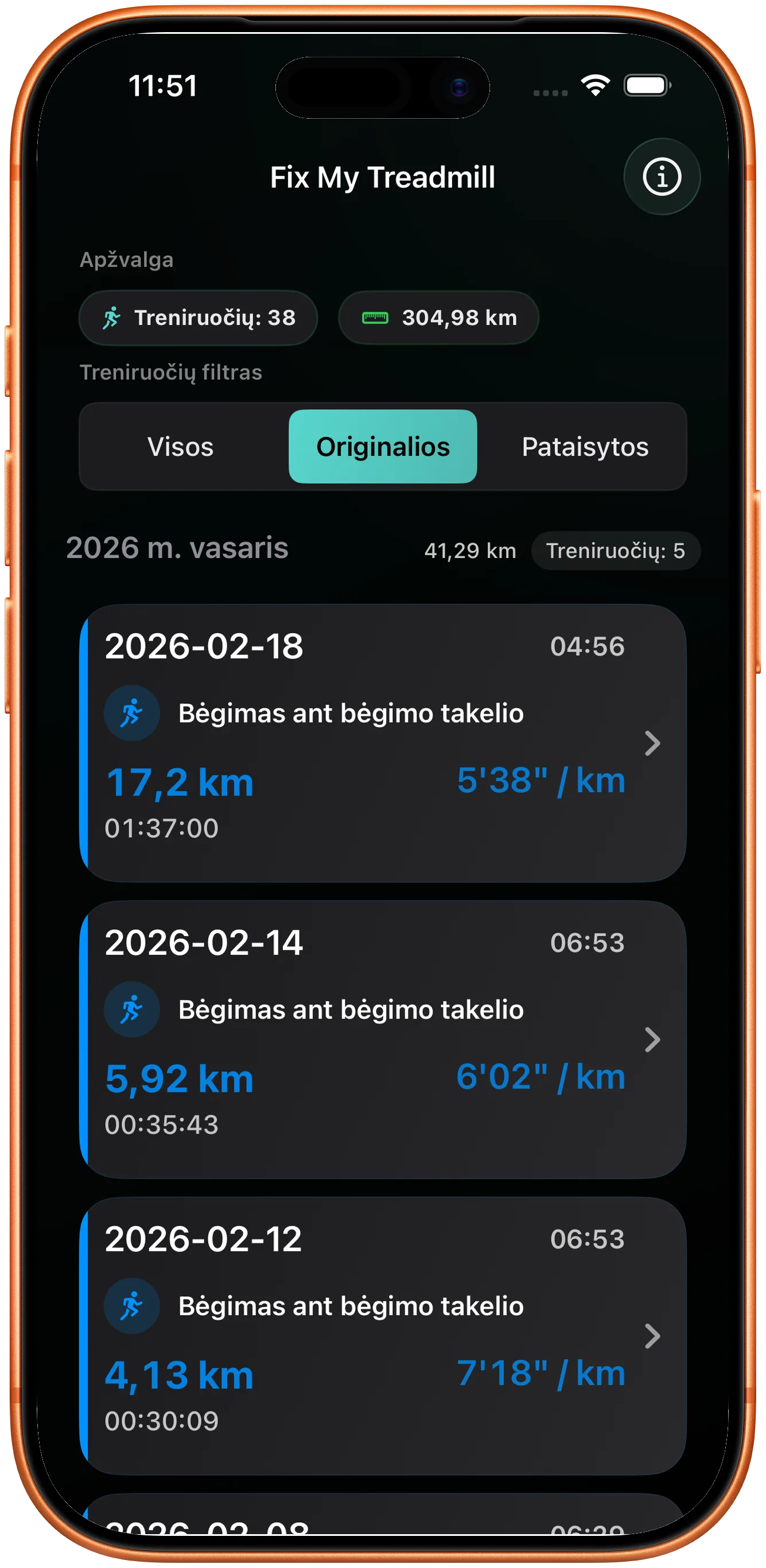 Treniruočių sąrašas su bėgimu, kurio atstumą reikia pataisyti