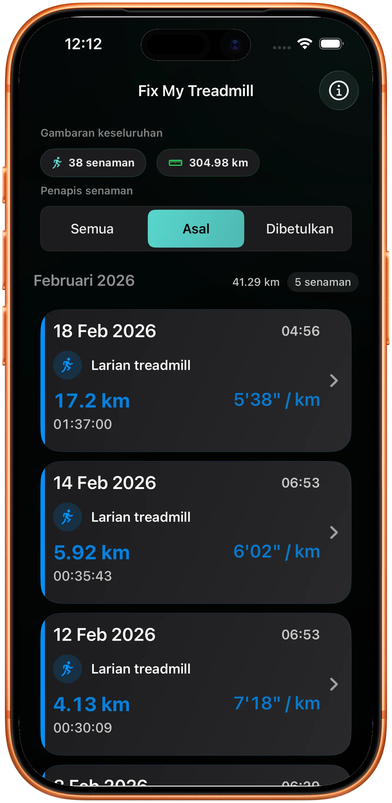 Senarai senaman dengan satu larian yang jaraknya perlu dibetulkan