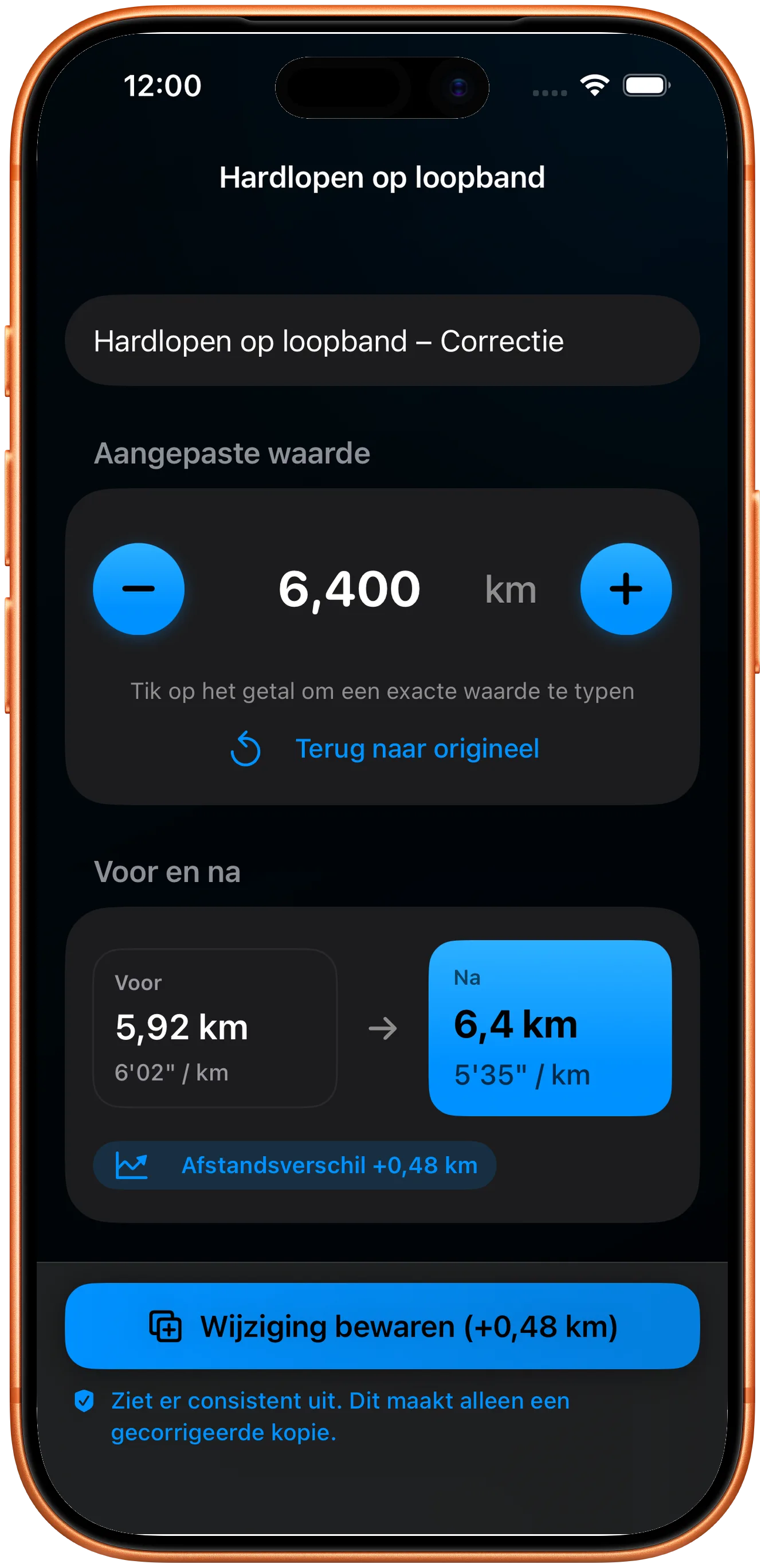 Editor om de gecorrigeerde afstand in te voeren