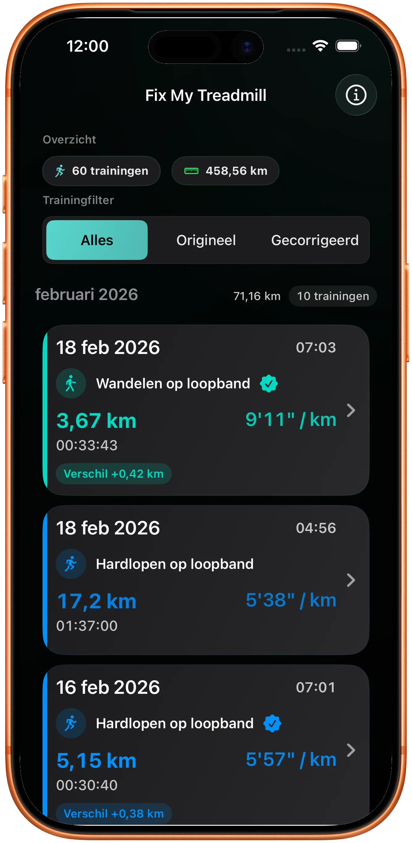 Work-outlijst met de gecorrigeerde loop gemarkeerd als gewijzigd