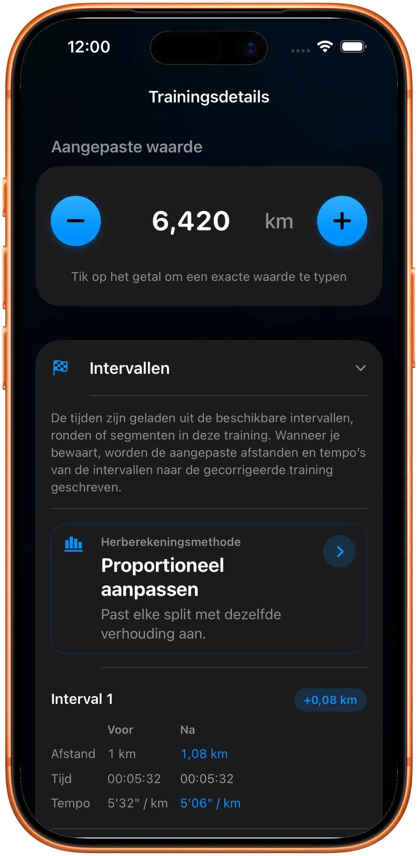 Intervallijst die na de correctie evenredig is herschaald